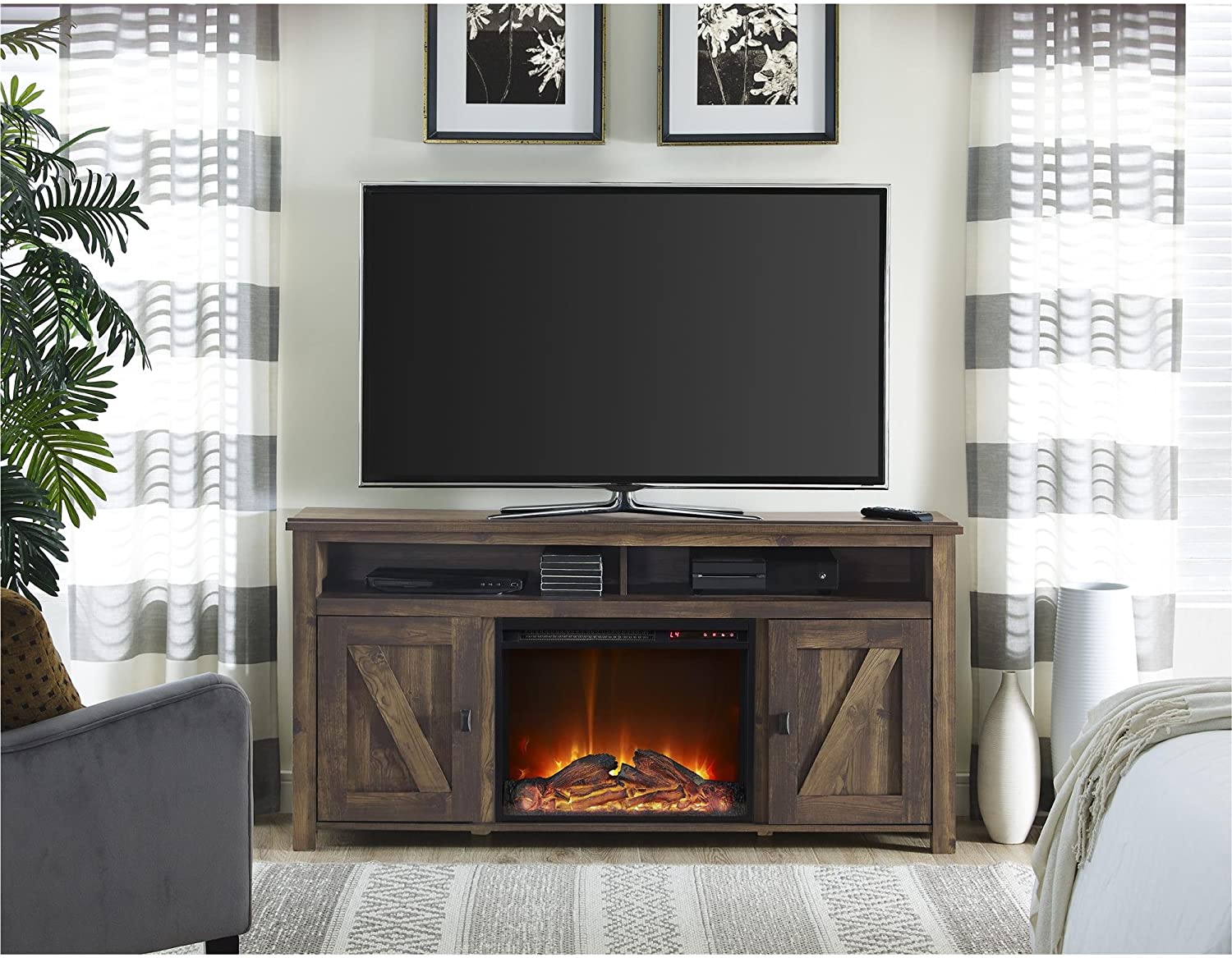 Electric Fireplace TV Console for TVs up, Rustic