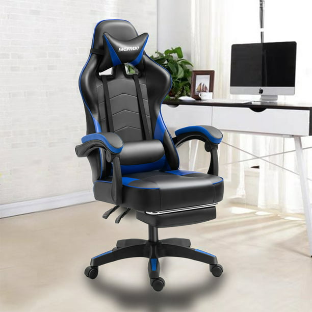 Ergonomic Swivel Gaming Chair, Blue and Black