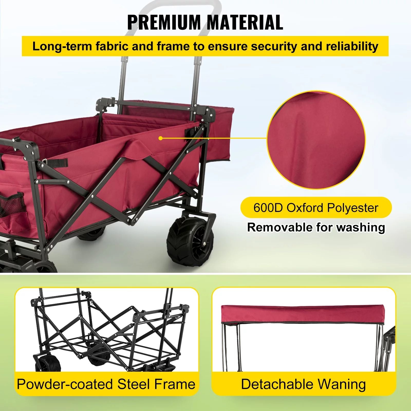 Wagon Cart Red, Foldable Wagon Cart Removable Canopy