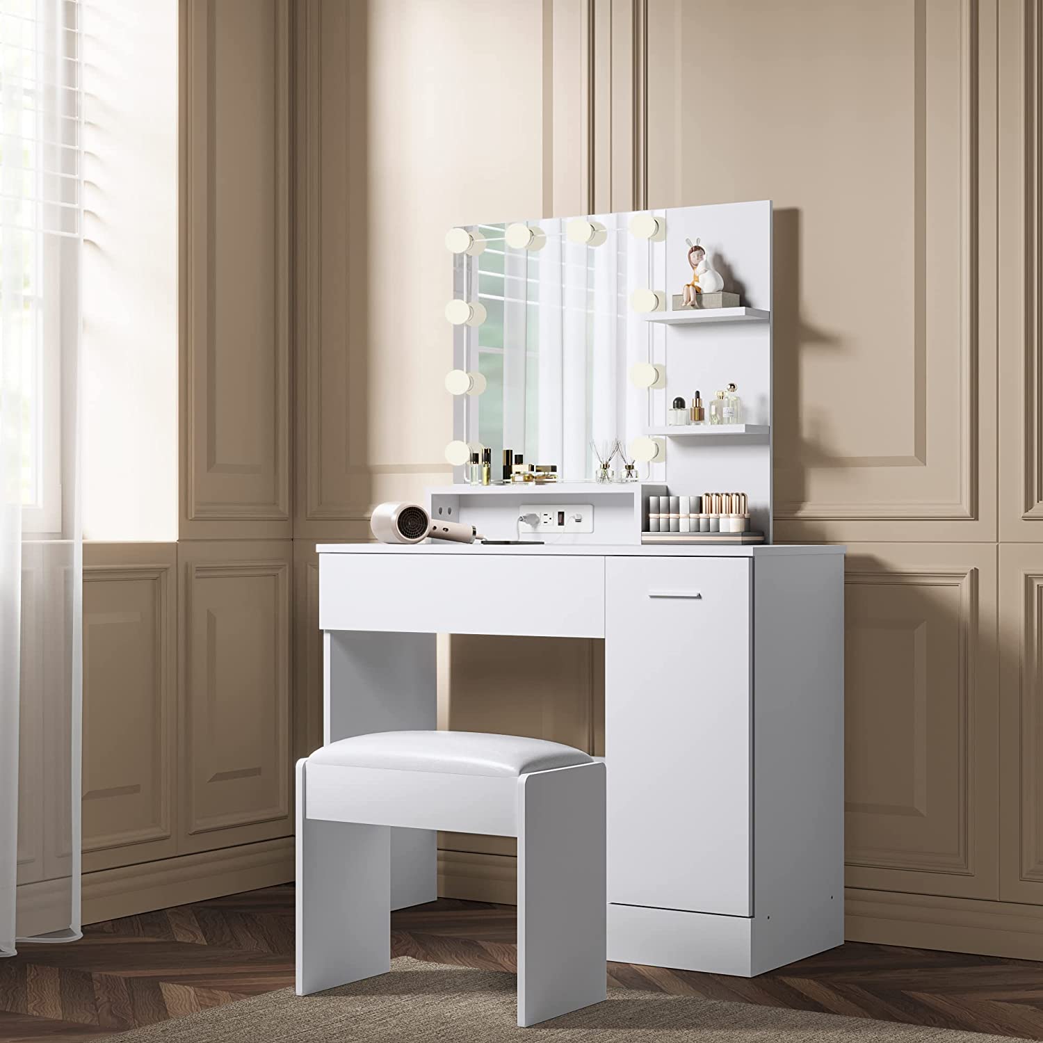 Vanity Desk with Lighted Mirror,Makeup Vanity with Lights