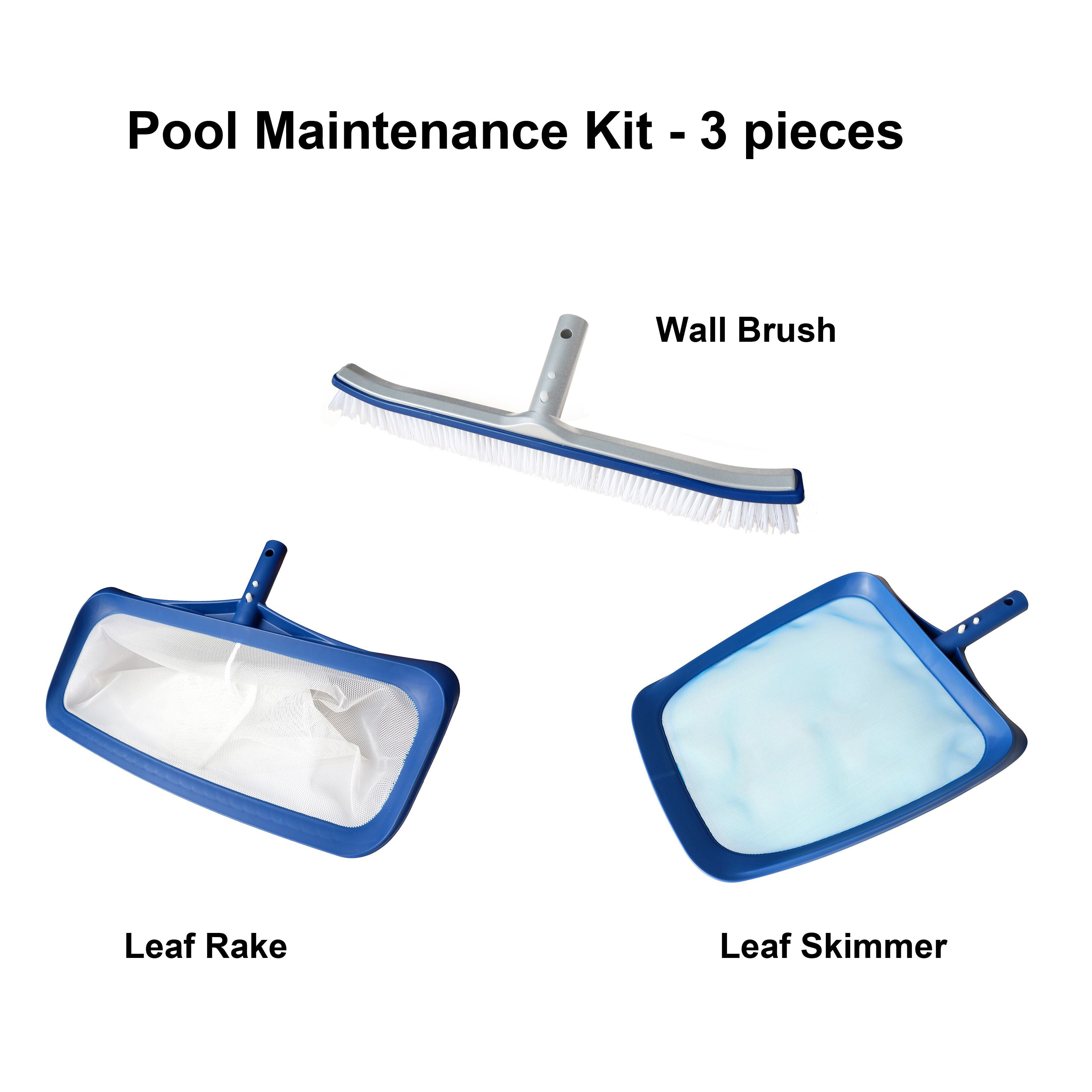 3PC Pool Kit Include Brush with Aluminum Back, Plastic Skimmer and Rake