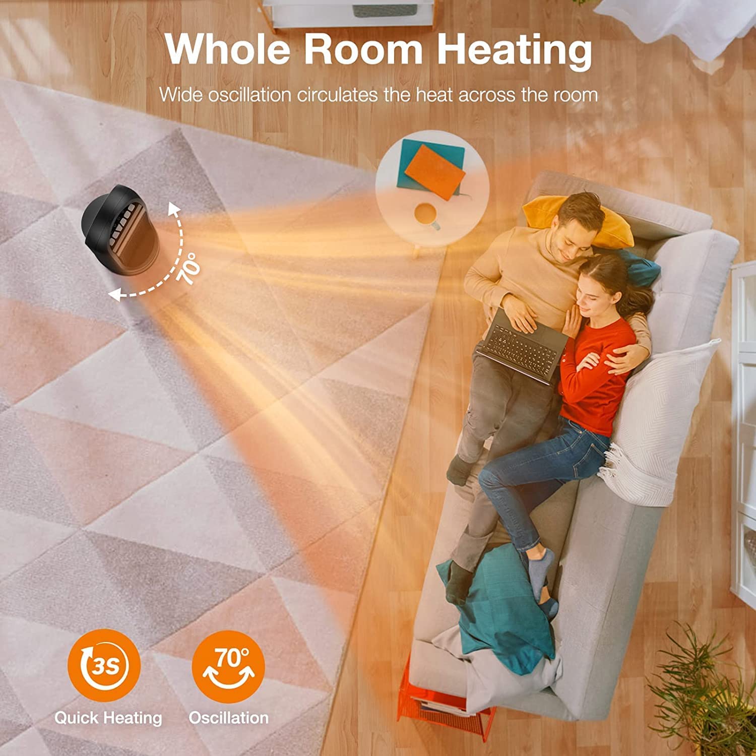 22 Tower Space Heater, 1500W 900W Ceramic Quiet Room Heater with Remote Control, Oscillation, Thermostat, Overheat Tip-Over Protection, Digital Rotating Heater for Room Home Office
