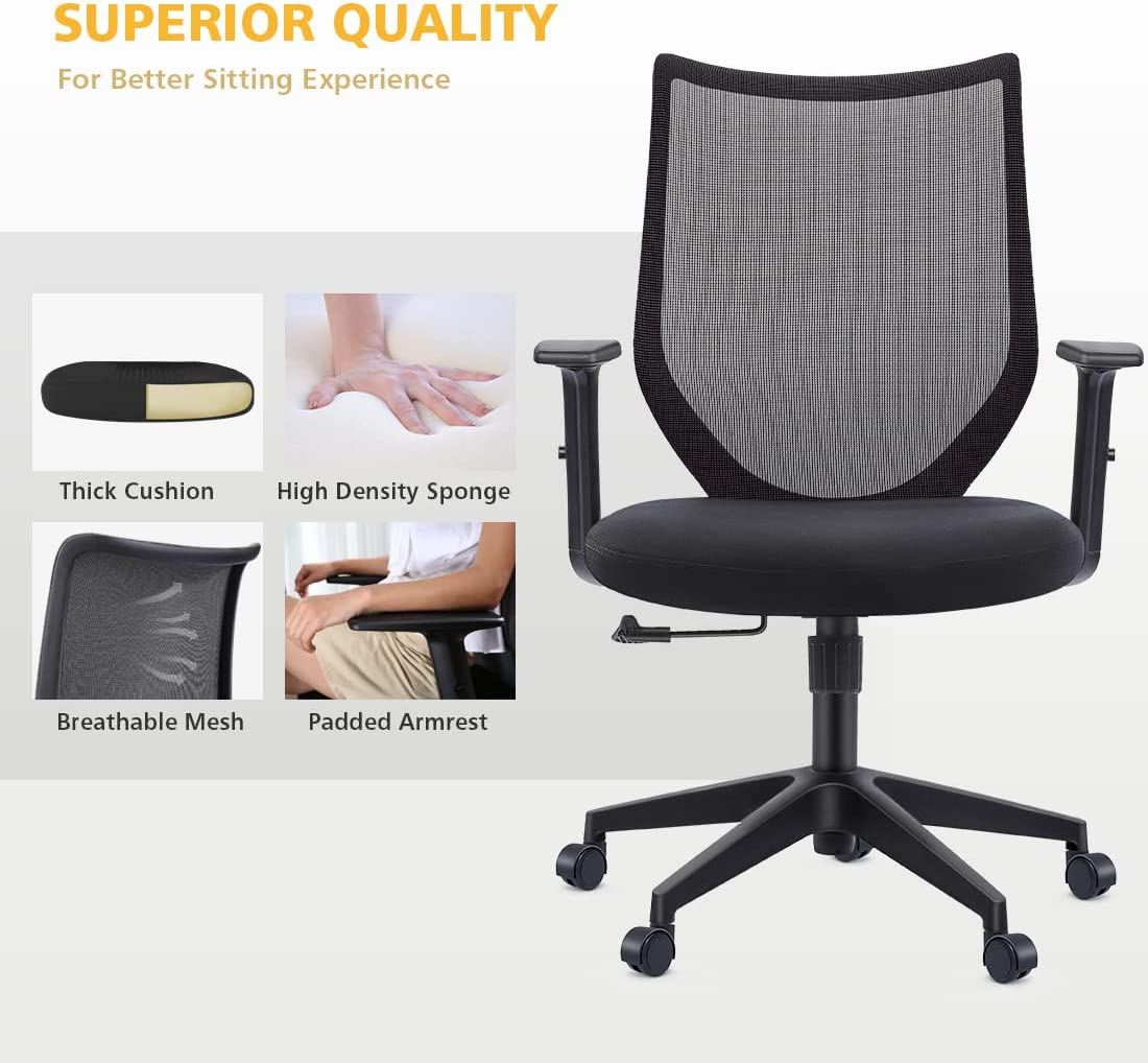 ALPILON Office Chair with Adjustable Arms Mid-Back Desk Chair Black