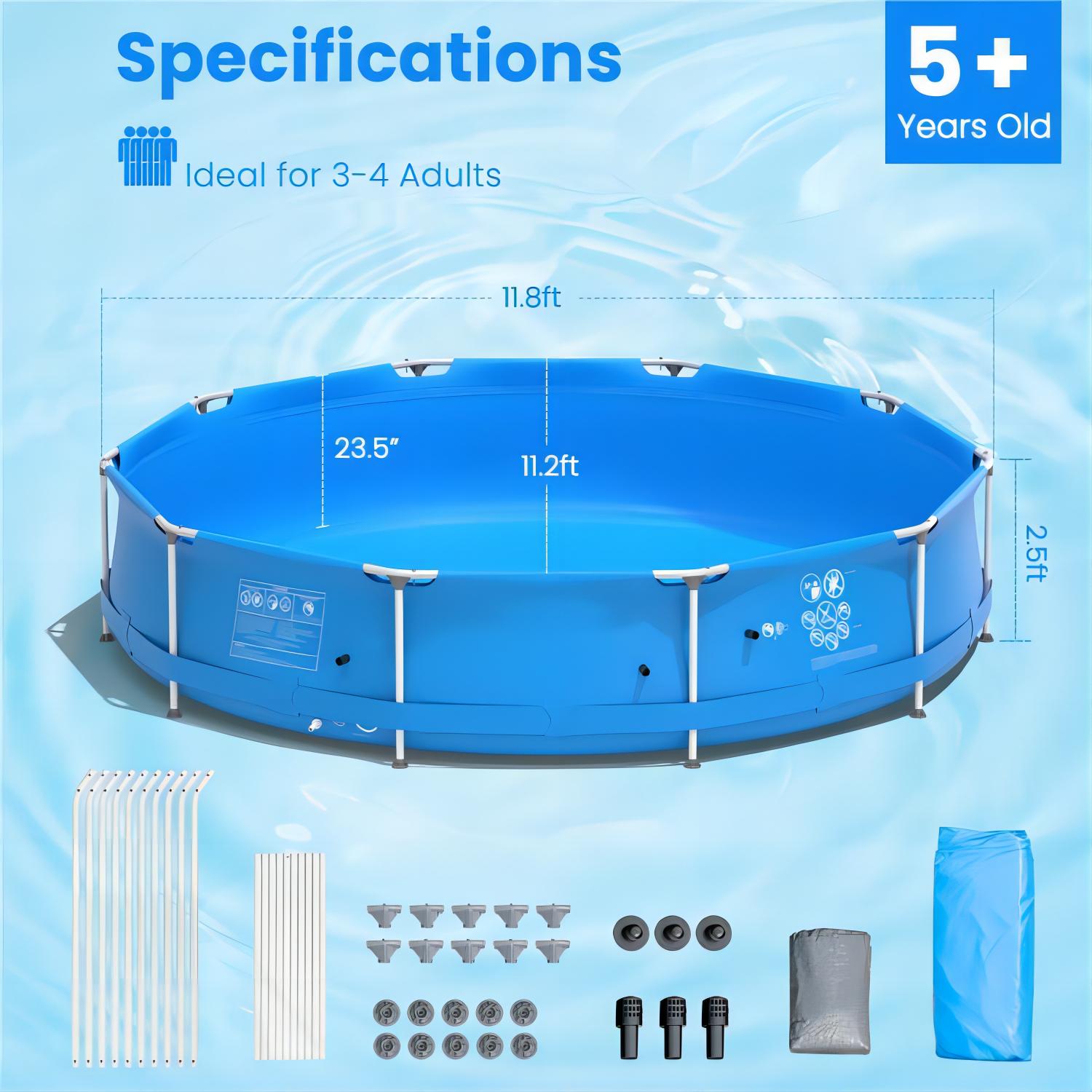 Round Above Ground Swimming Pool With Pool Cover, Blue