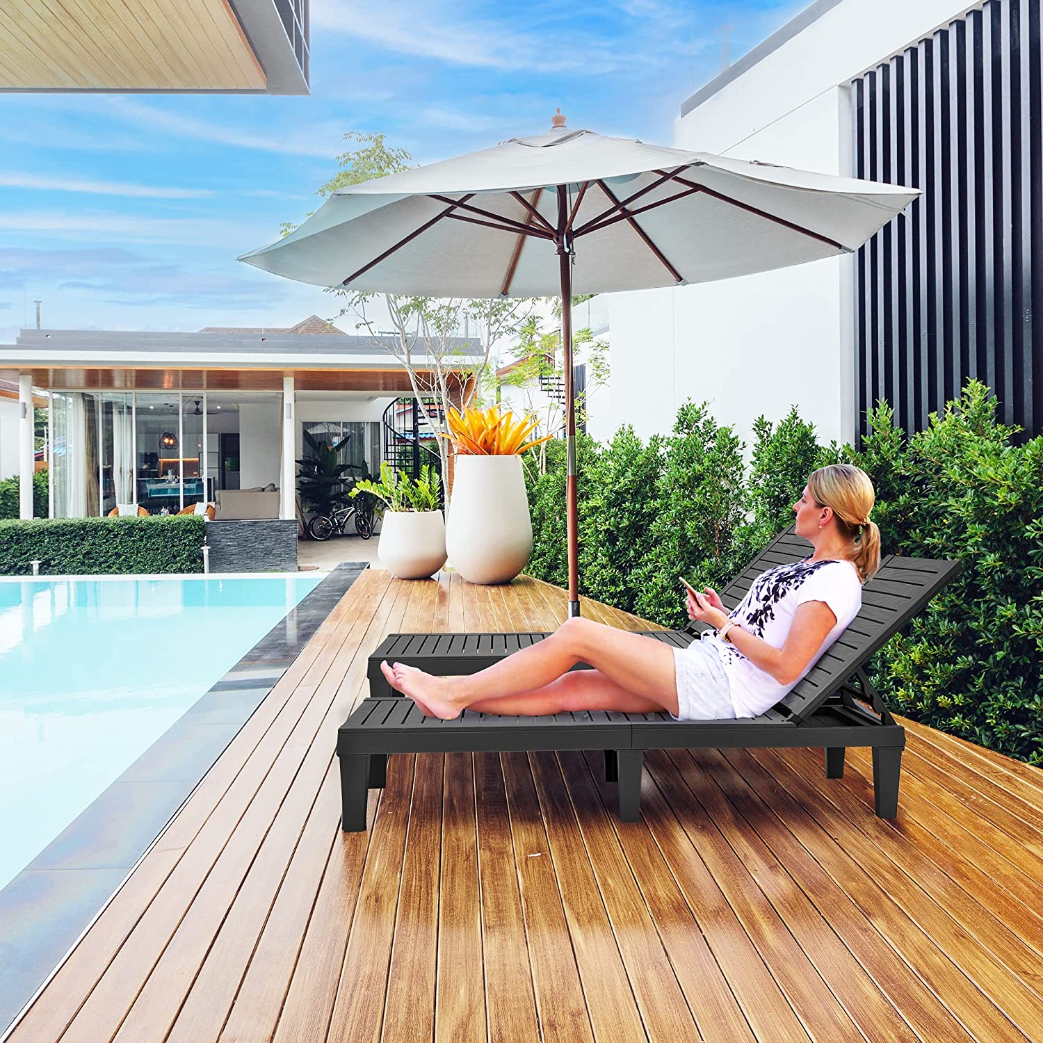 Outdoor Chaise Lounge Chairs Set of 2, Black