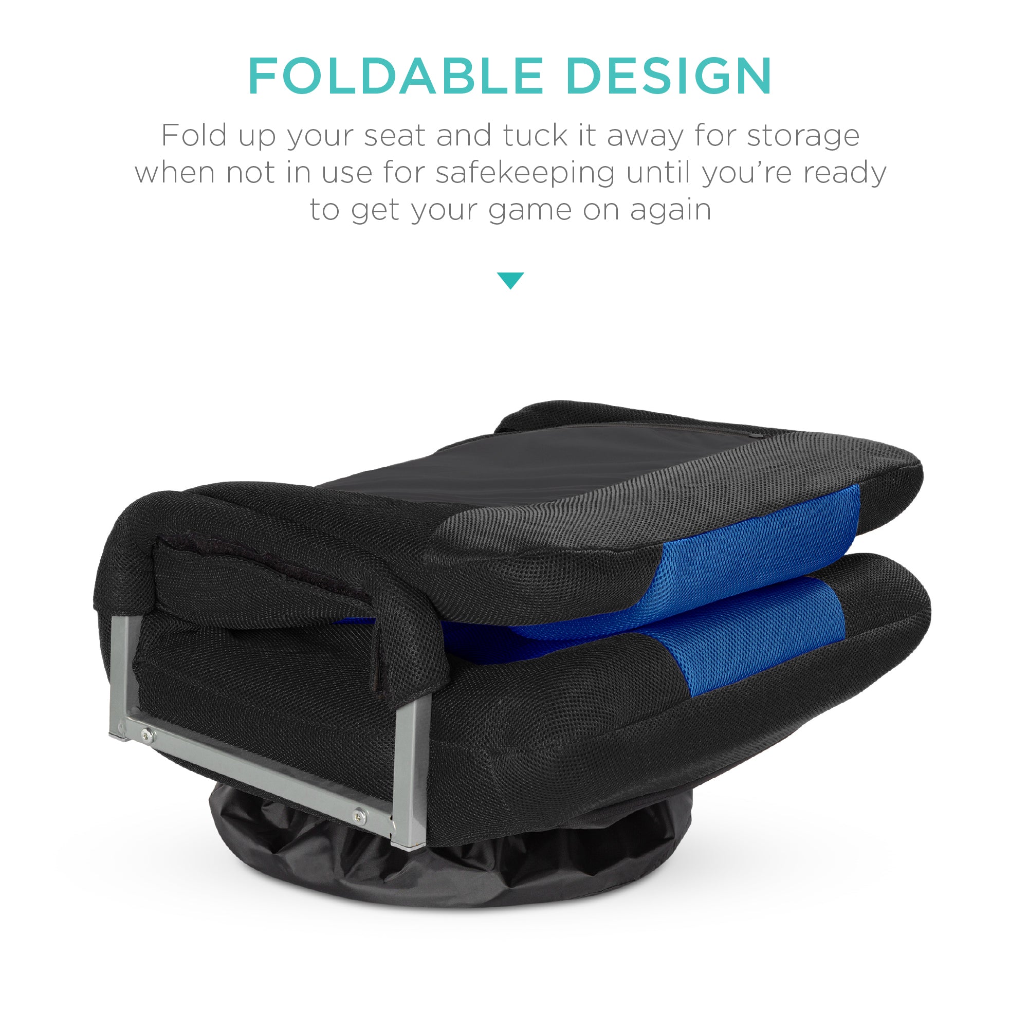 360-Degree Swivel Gaming Floor Chair w/ Armrest Handles, Foldable Adjustable Backrest - Black/Blue