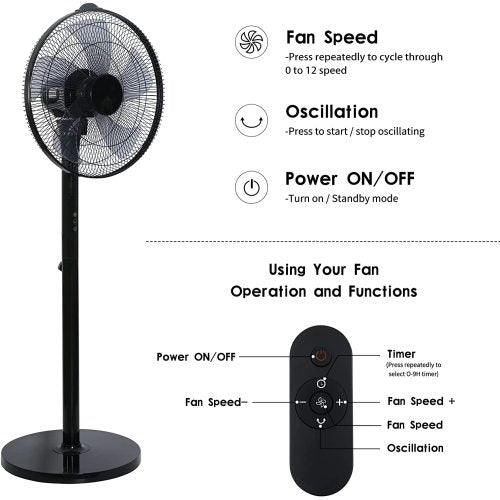 Simple Deluxe 14.5in Adjustable 12 Levels Speed Pedestal Stand Fan with Remote Control