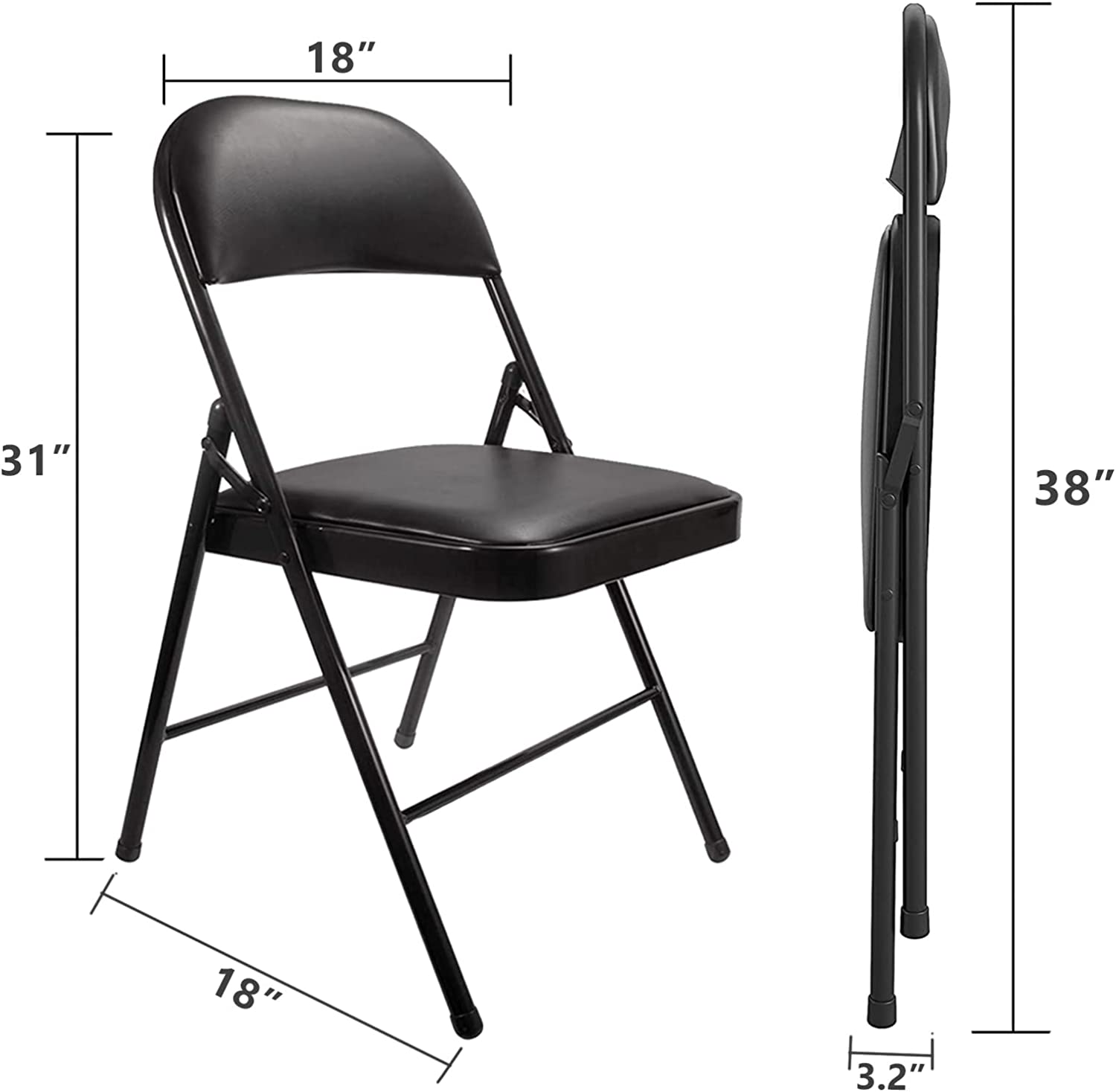 Padded Seat Folding Chair Pack, Black