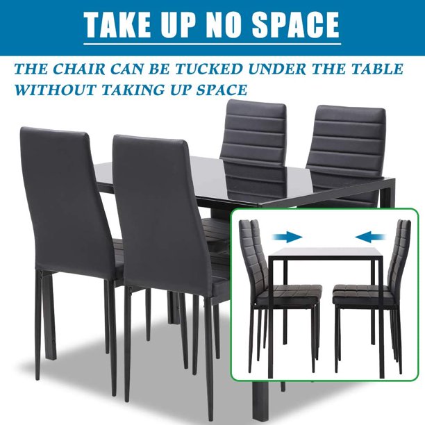 5 Pieces Dining Table Set for 4, Kitchen Room Tempered Glass Dining Table, Black