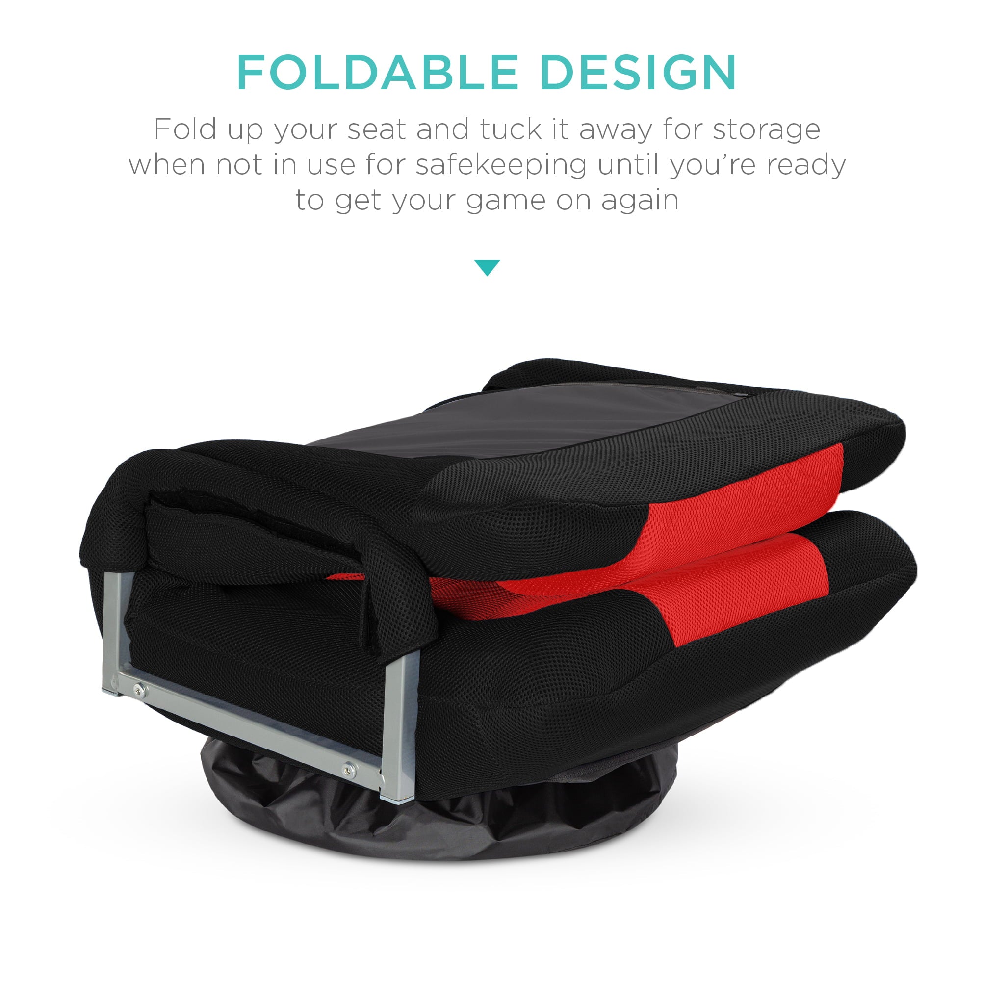360-Degree Swivel Gaming Floor Chair w/ Armrest Handles, Foldable Adjustable Backrest - Black/Red
