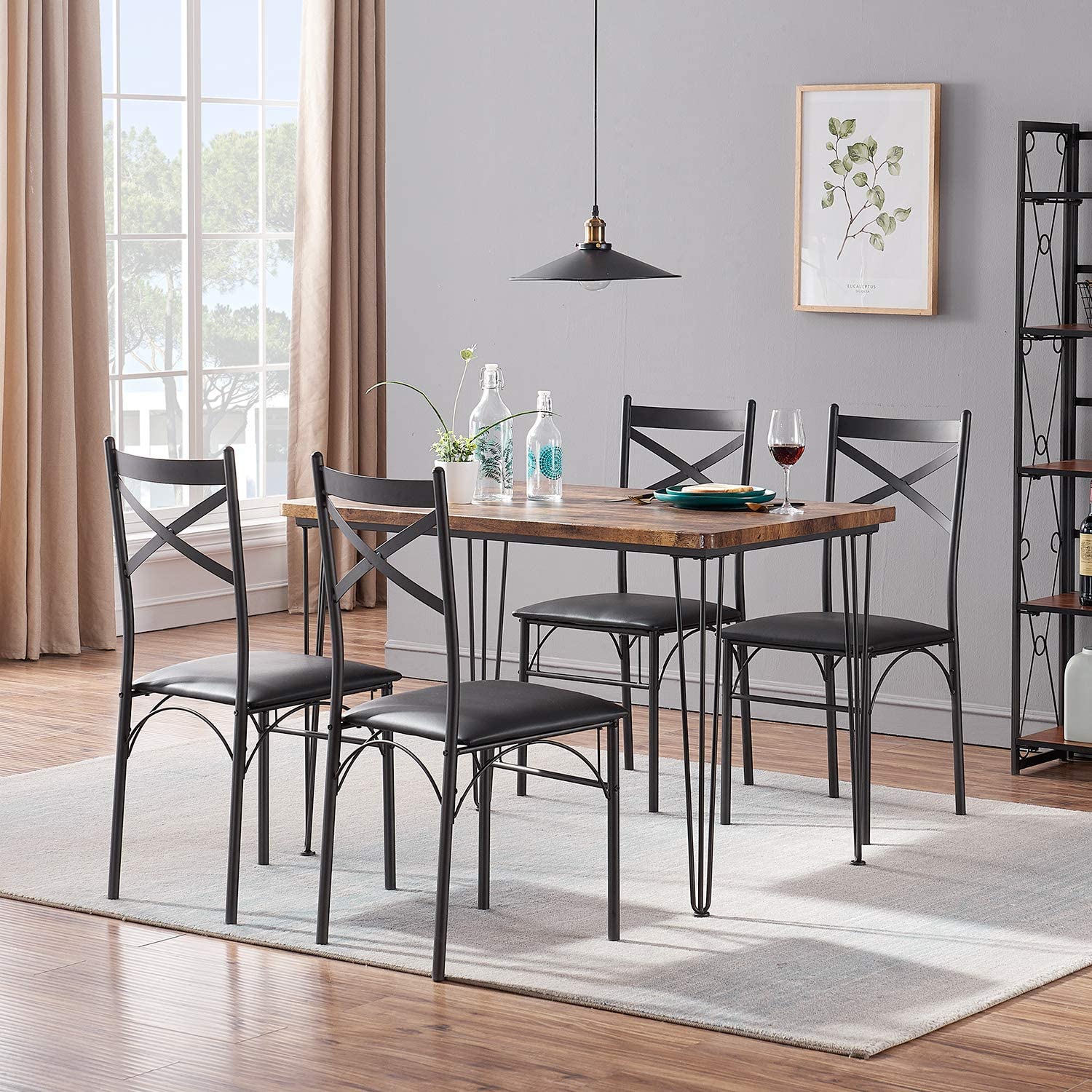 5 Piece Set for Home Kitchen Breakfast Nook, with 4 Chairs, Dining Table for 4, Black
