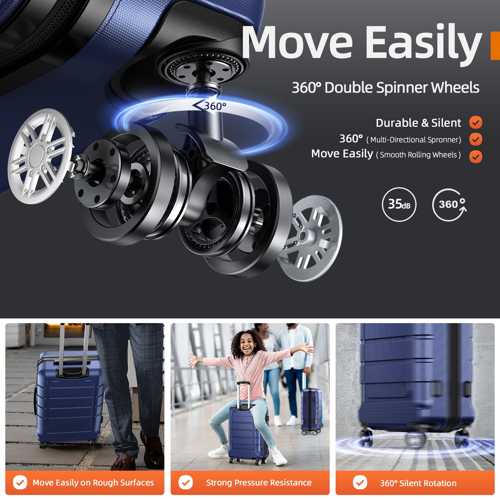 3 Piece Luggage Set Expandable ABS Hard Shell luggage TSA Lock Hardside Double Spinner Wheels Suitcase BLUE