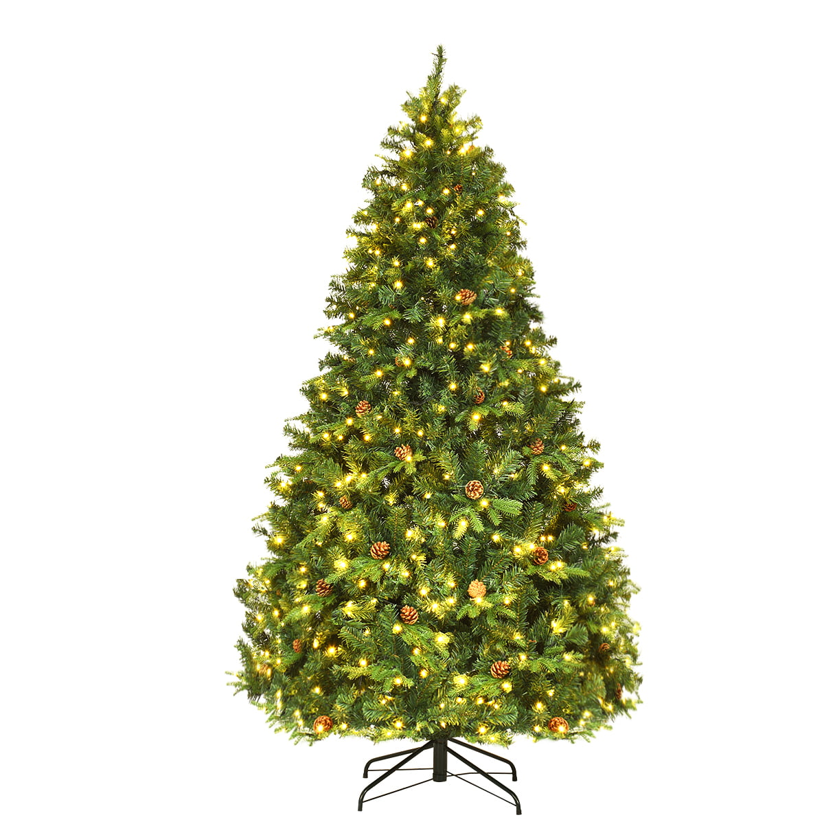 7Ft Pre-Lit Christmas Tree Hinged 460 LED Lights Pine Cones