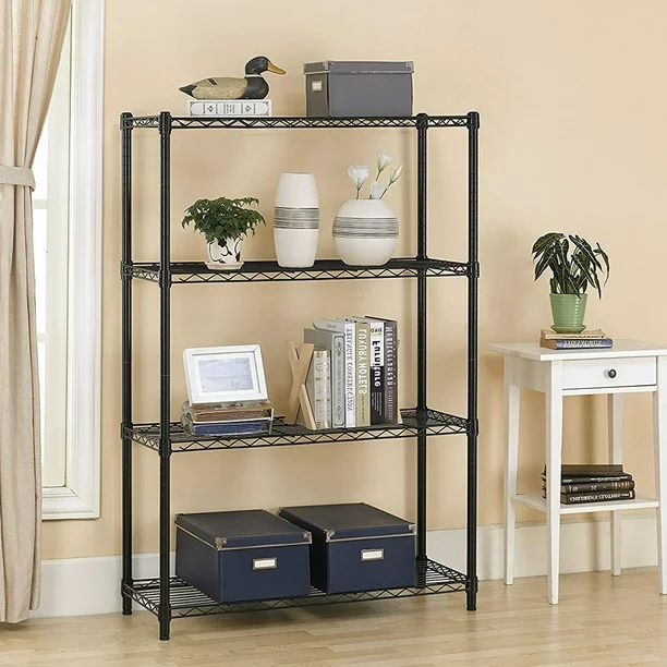 4 Shelf Wire Shelving Metal Storage Shelves Heavy Duty Height Adjustable, Black