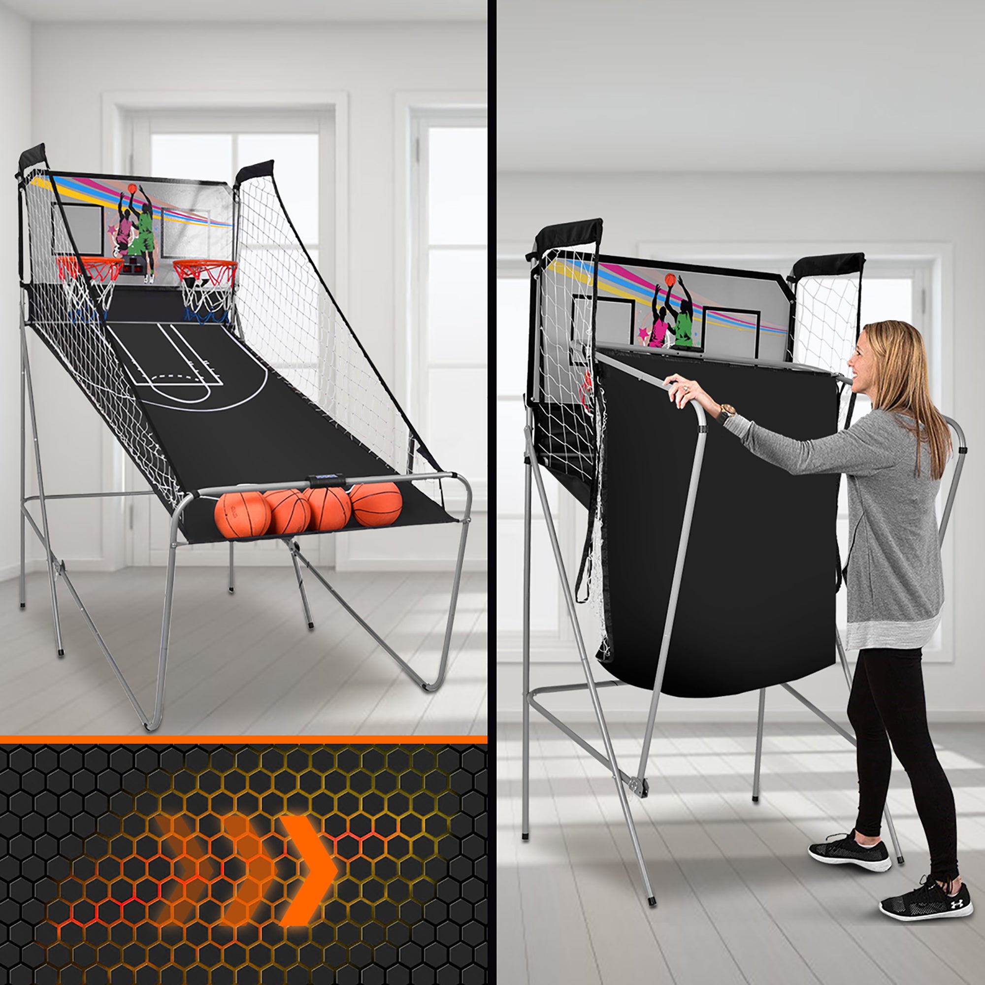 Indoor Basketball Arcade Game Double Electronic Hoops shot 2 Player W/ 4 Balls