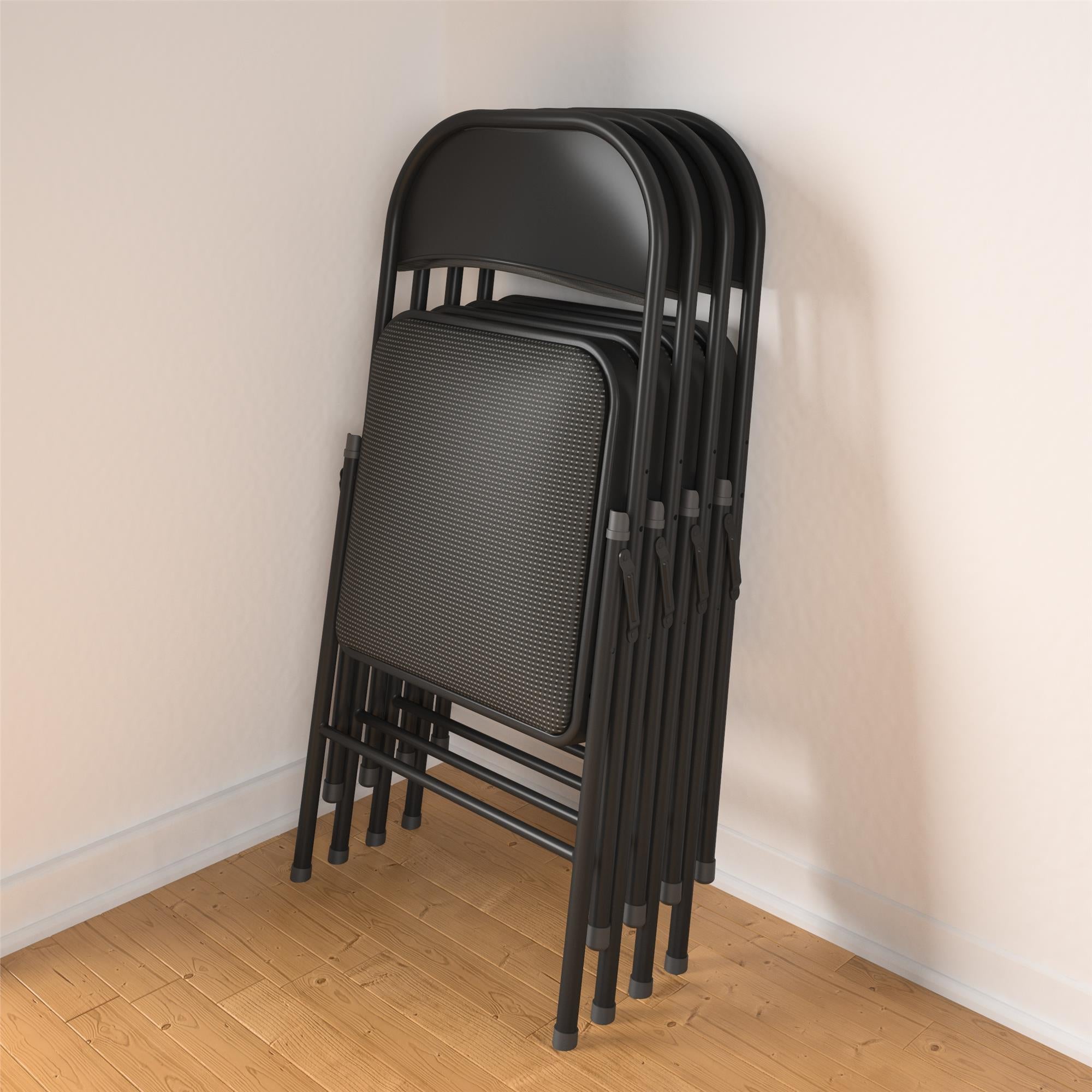 Fabric Padded Folding Chair, Black, 4 Count