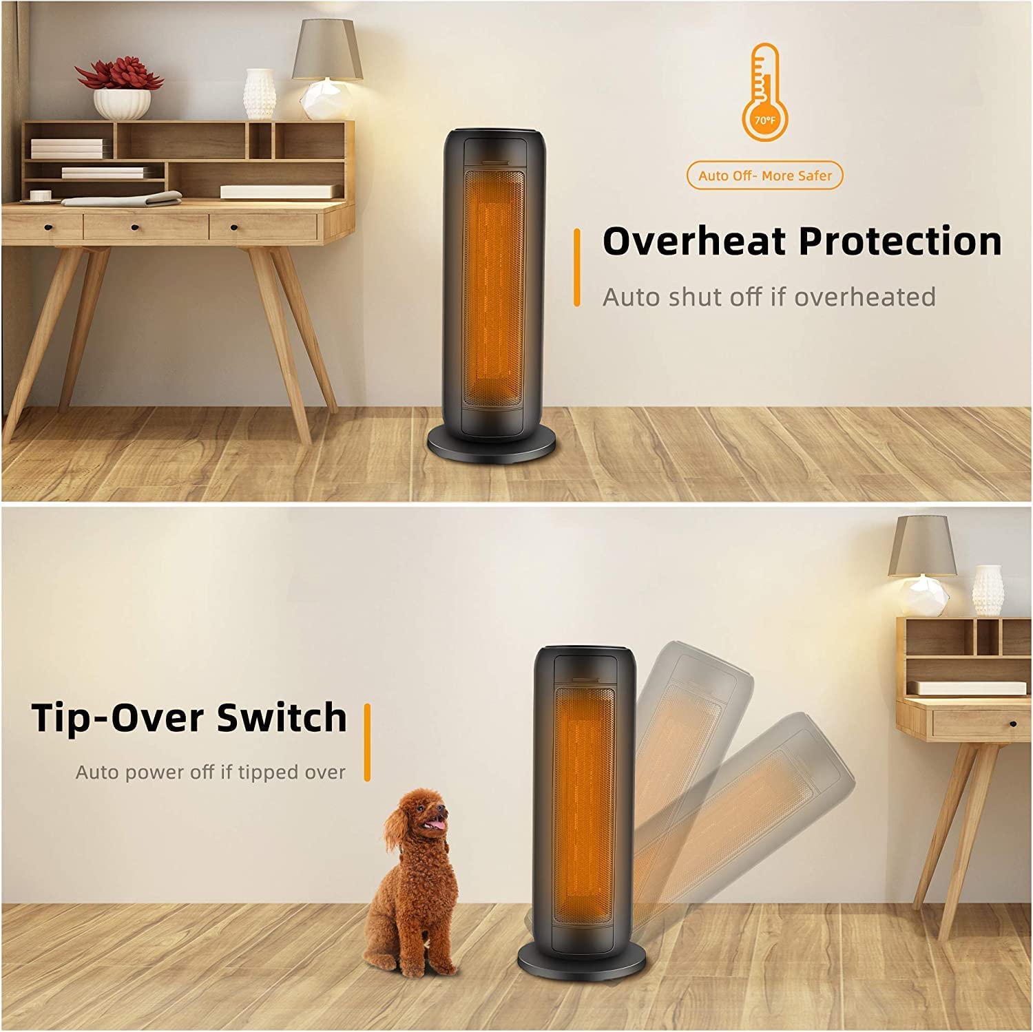 Space Heater 1500W 24in PTC Space Heater with Remote for Home