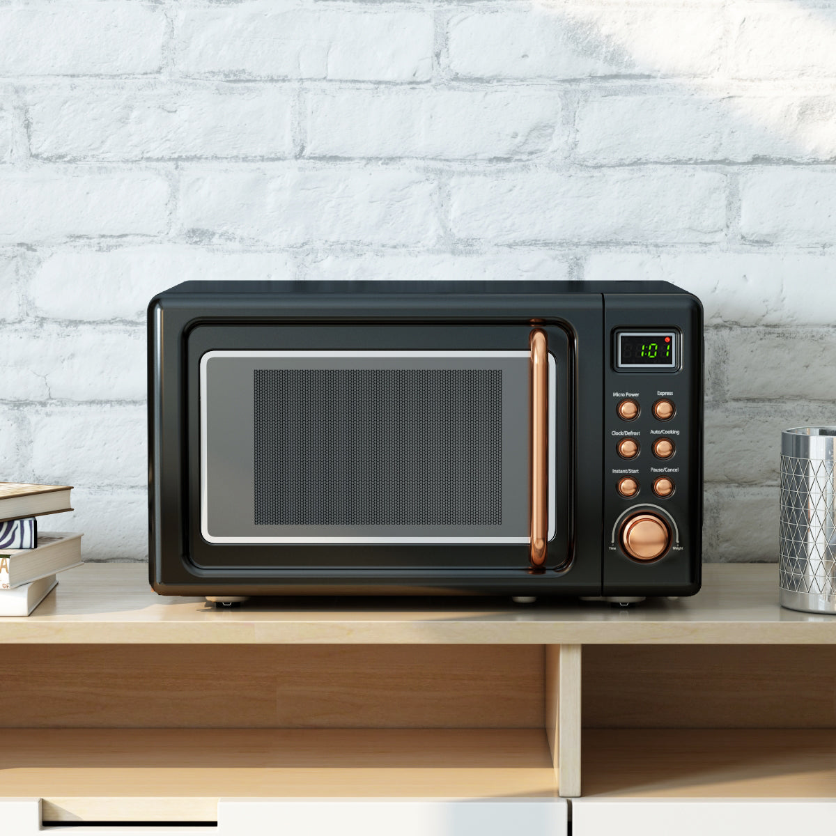0.7Cu.ft Retro Countertop Microwave Oven 700W LED Display Glass Turntable New
