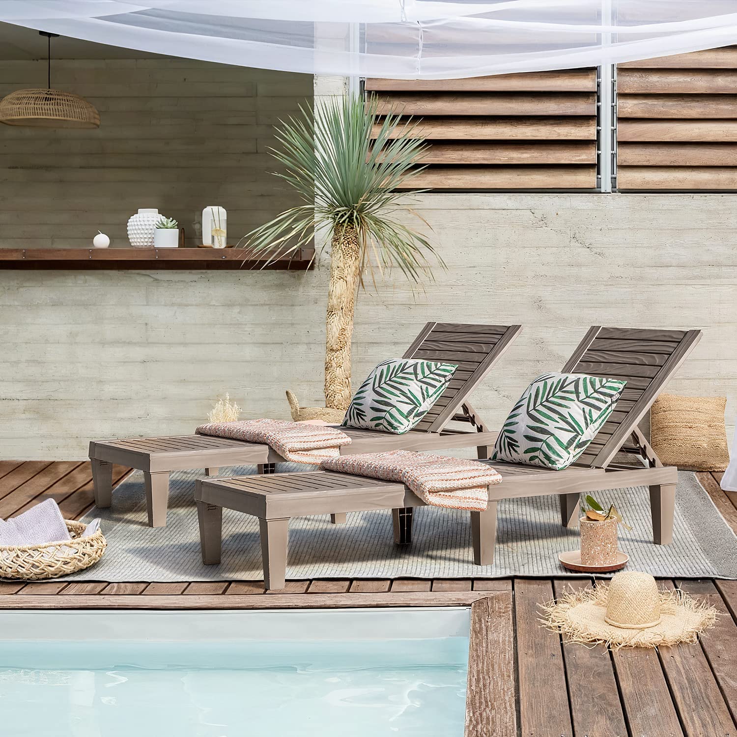 Outdoor Chaise Lounge Chairs Set of 2,Taupe