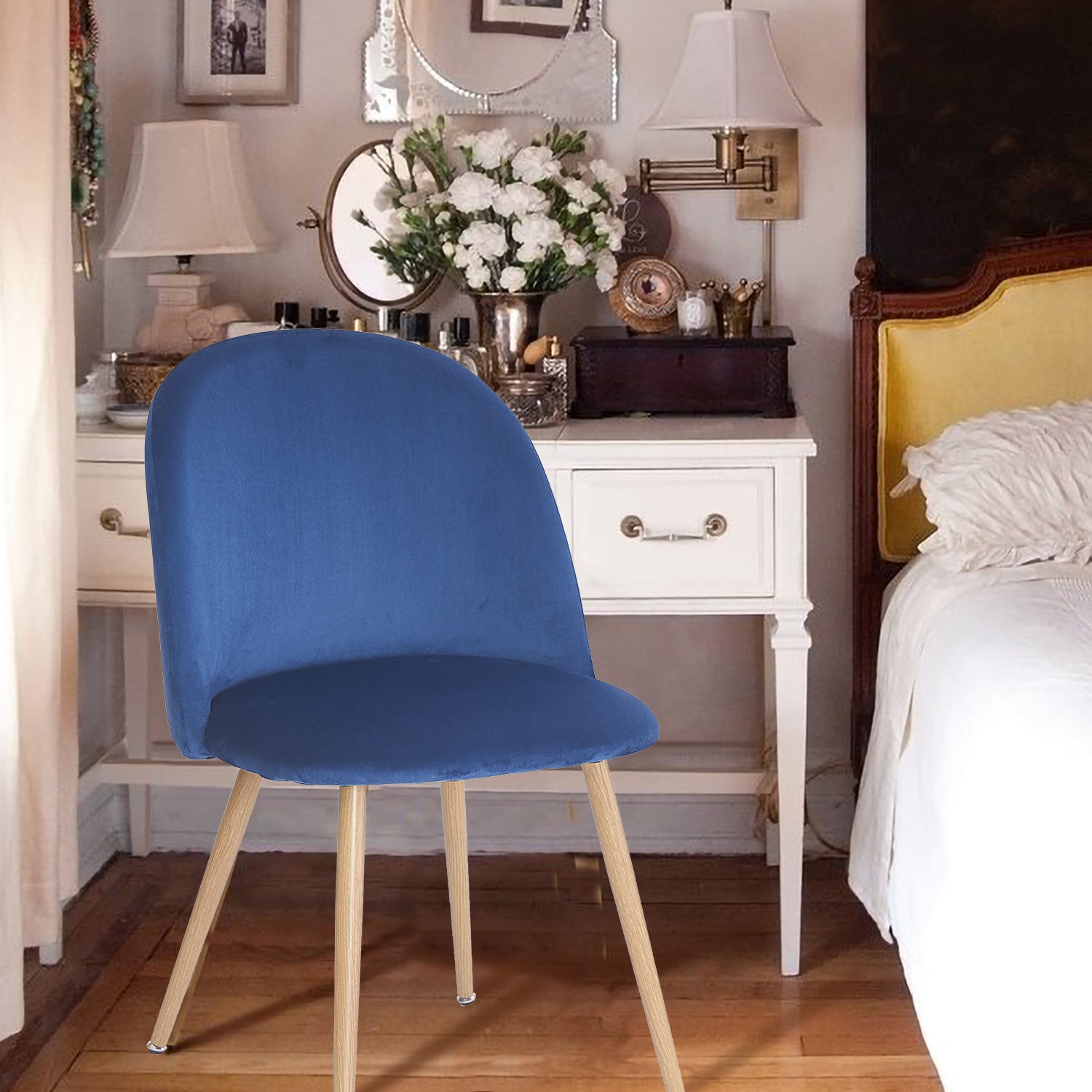 Velvet Dining Chair, Modern Accent Chair, Navy Blue