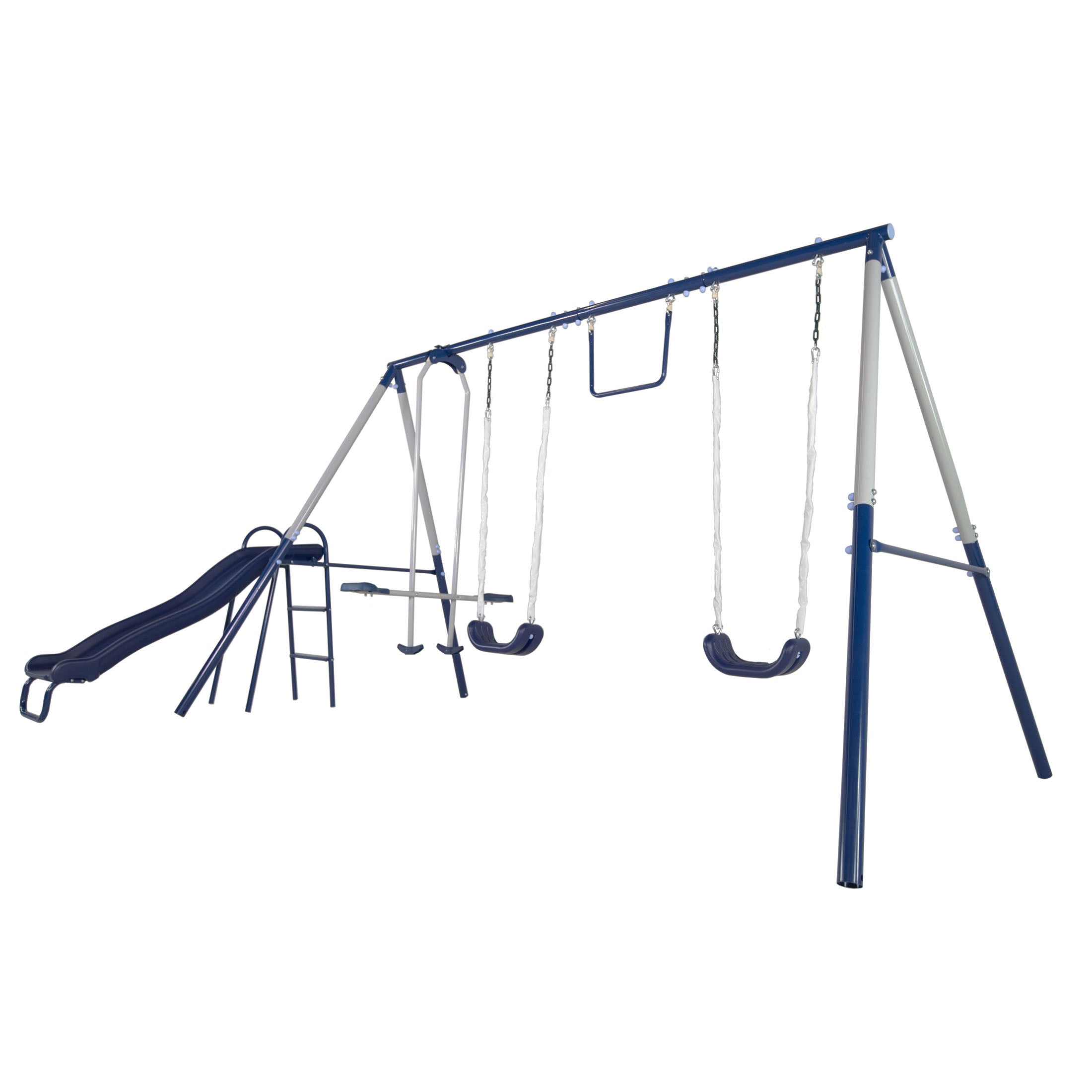 Arcadia Metal Swing Set with 5ft Slide, Trapeze, 2 Person Glider Swing
