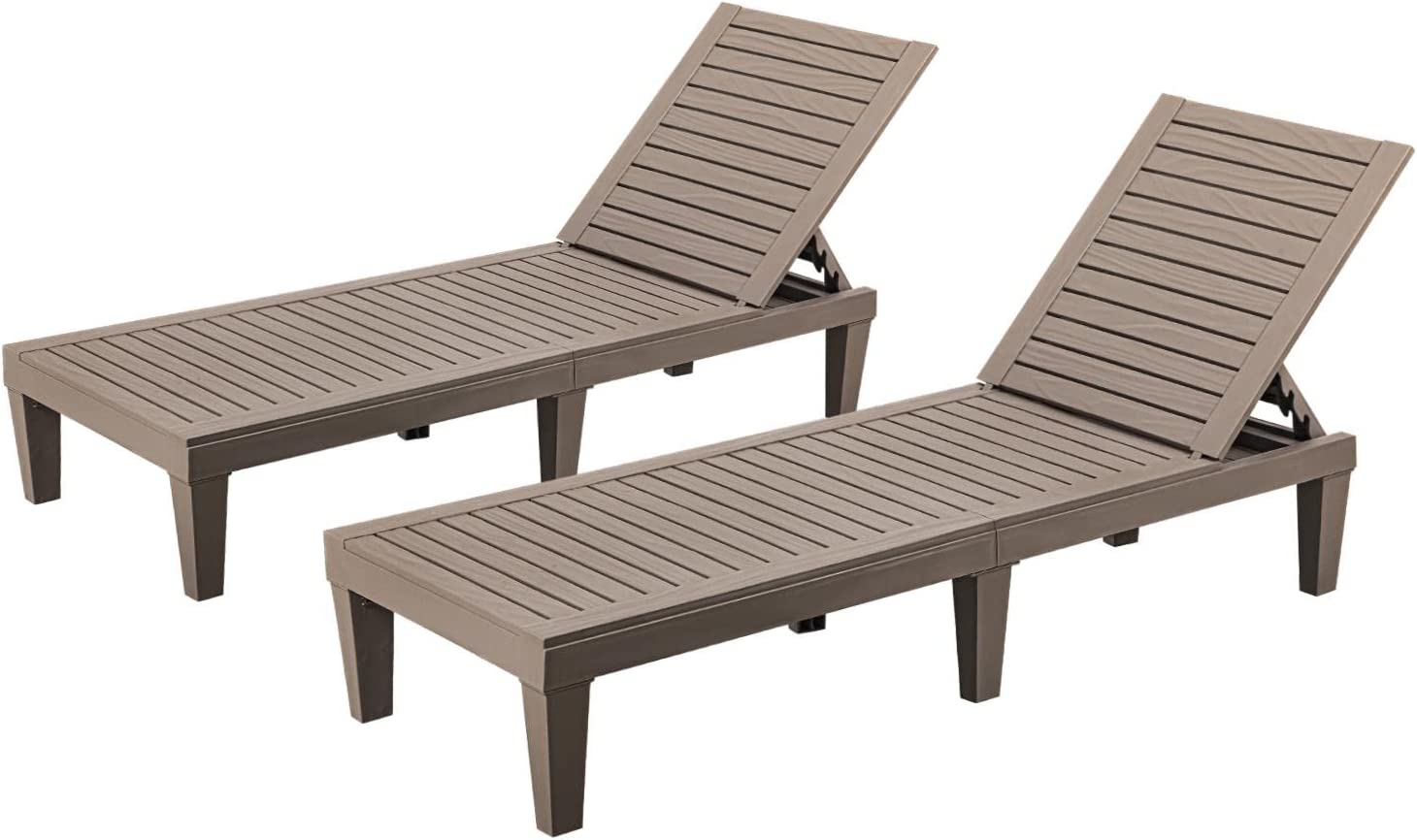 Outdoor Chaise Lounge Chairs Set of 2, Quick Assembly  Waterproof  Lightweight Loungers with Adjustable Back for Poolside, Beach, Garden and Yard (Taupe)