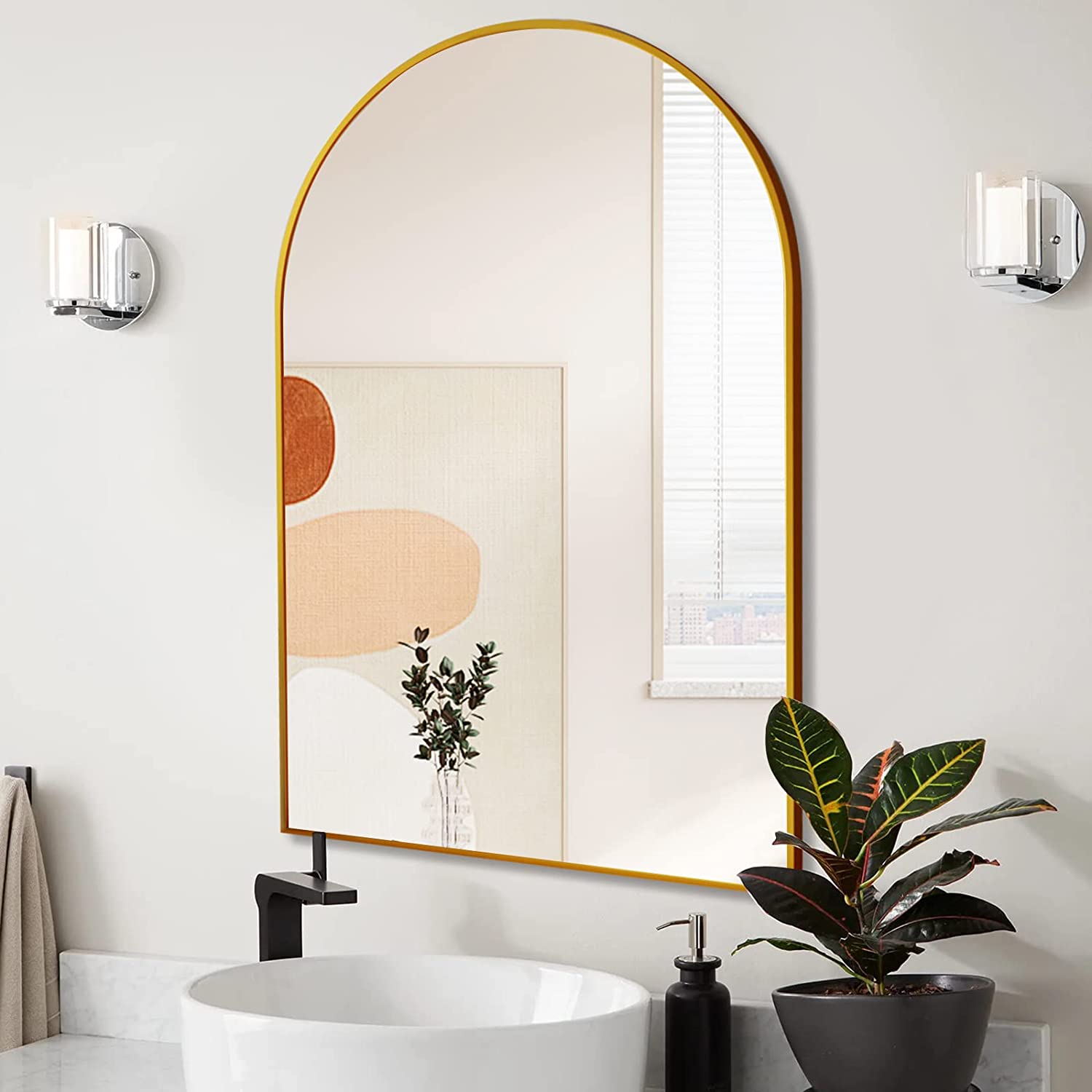 Wall Mounted Mirror 26 inch x38 inch Arch Bathroom Mirror