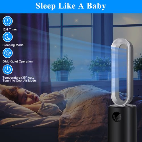 35 inch Space Heater Bladeless Tower Fan, Heater and Cooling Air Purifier, with Remote Control, Air Circulator Fan for Home Air Conditioner, black