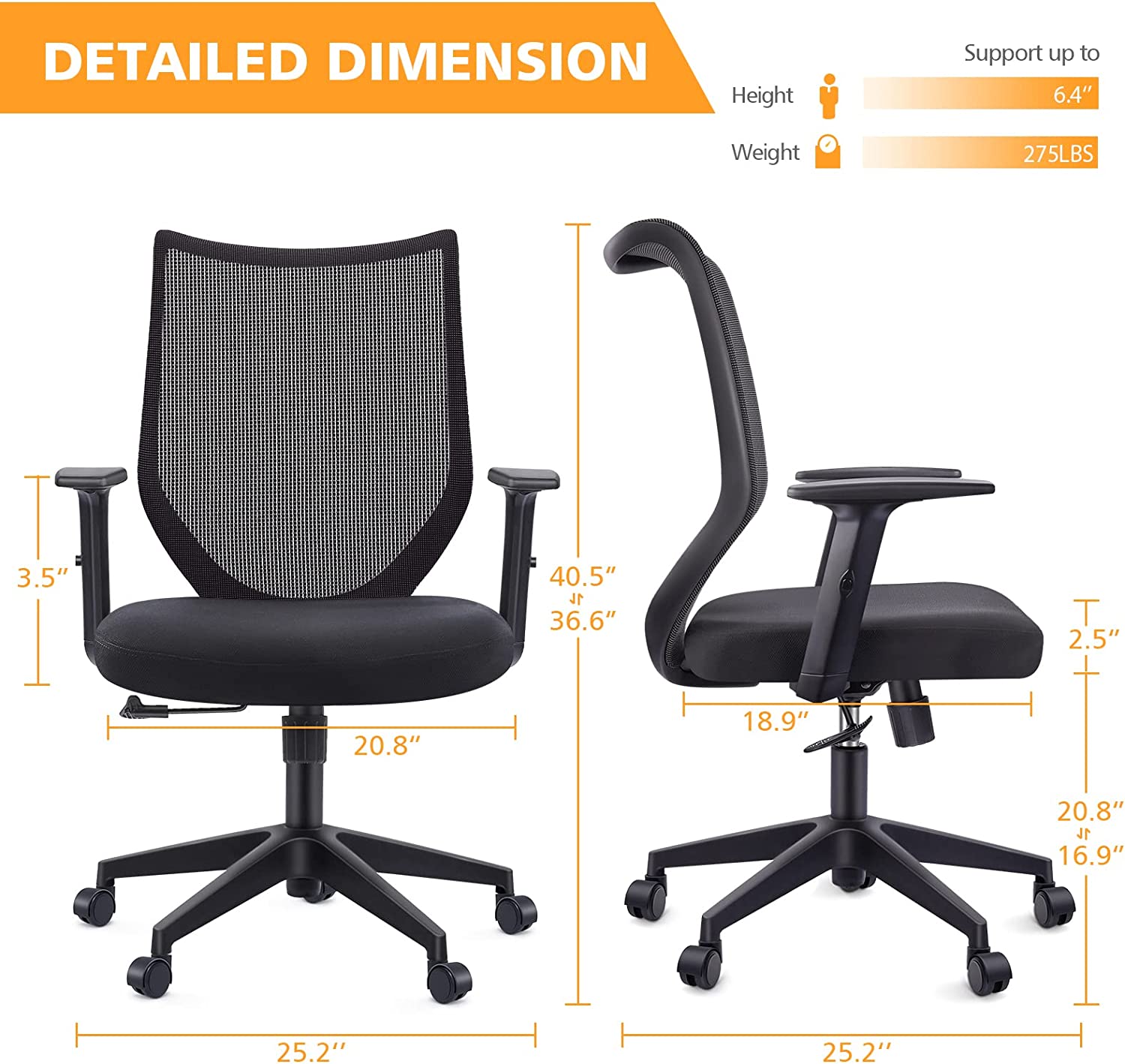 ALPILON Office Chair with Adjustable Arms Mid-Back Desk Chair Black