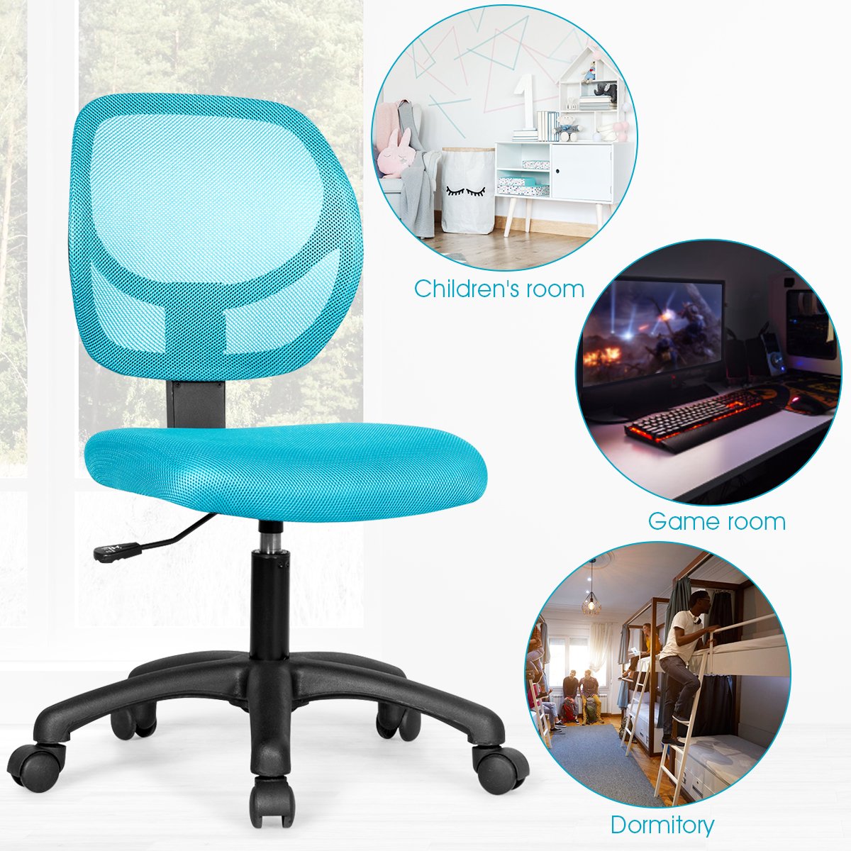 Mesh Office Chair Low-Back Armless Computer Desk Chair Adjustable Height Blue