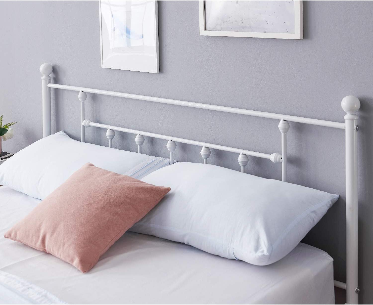 Queen Size Metal Platform Bed Frame with Headboard,White