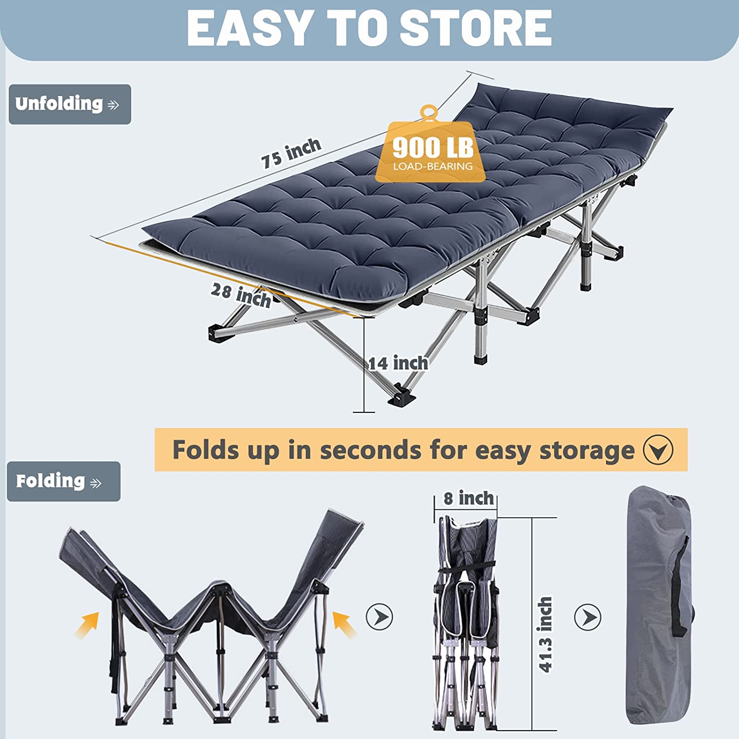 Folding Camping Cot, Folding Cot Camping Cot for Adults Portable Folding Outdoor Cot with Carry Bags for Outdoor Travel Camp Beach Vacation