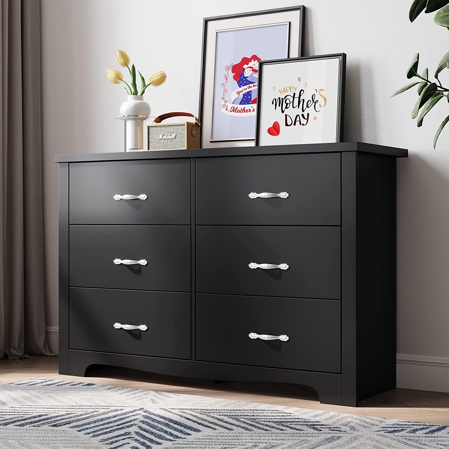 Black Double Dressers,Chest of 8 Drawers