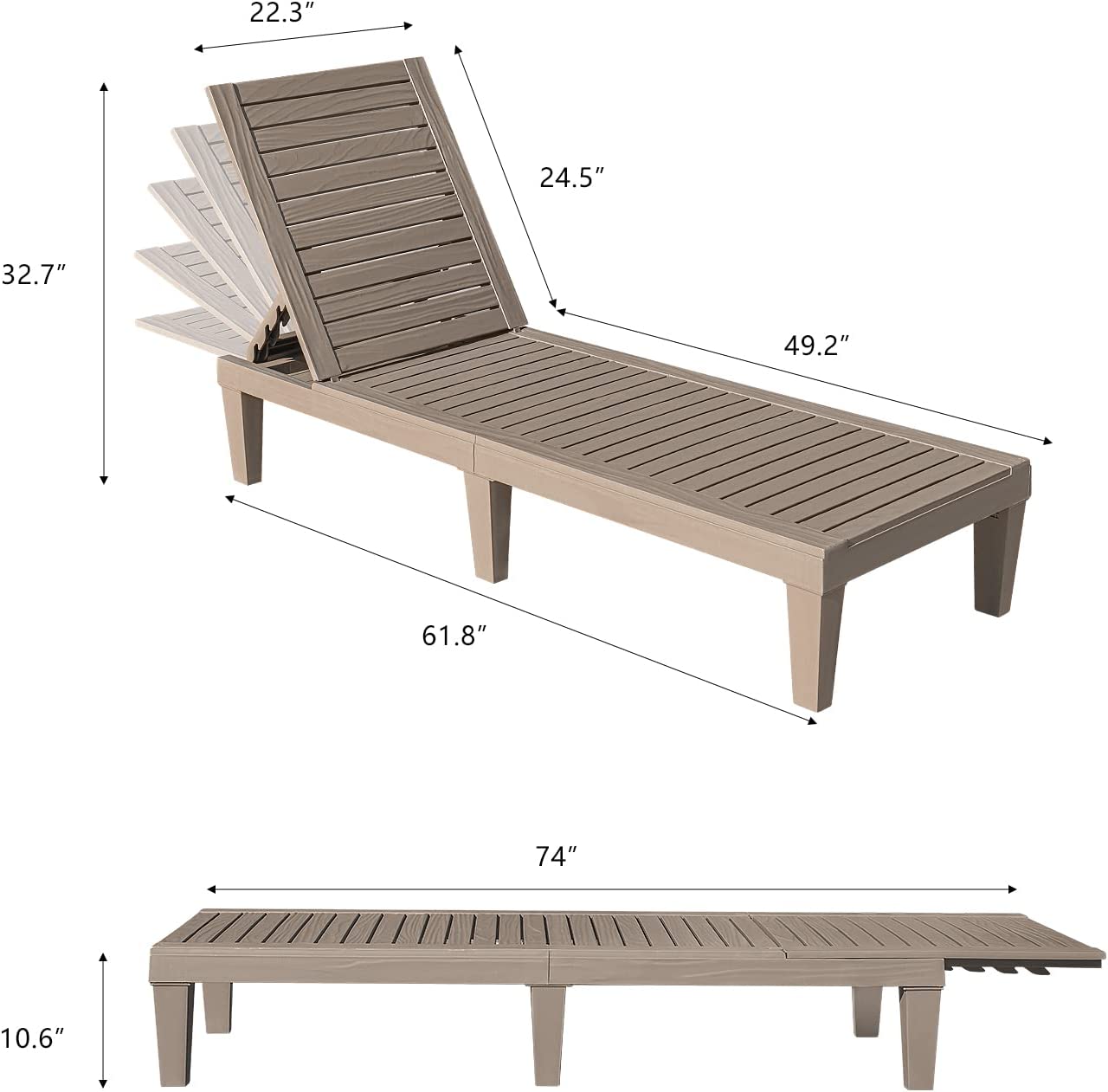 Outdoor Chaise Lounge Chairs Set of 2,Taupe