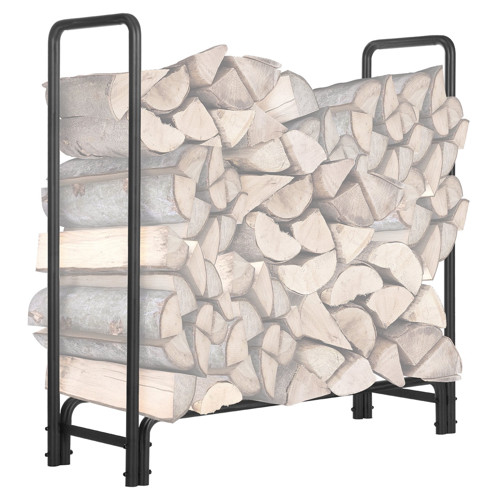 4 ft Firewood Rack, Outdoor Steel Firewood Log Rack Wood Storage Holder for Fireplace Black