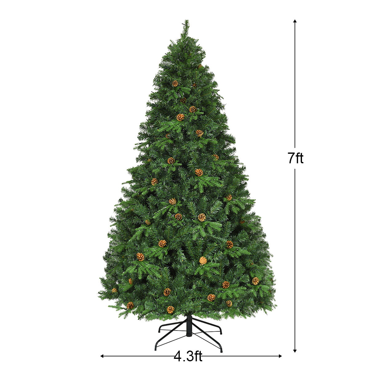 7Ft Pre-Lit Christmas Tree Hinged 460 LED Lights Pine Cones