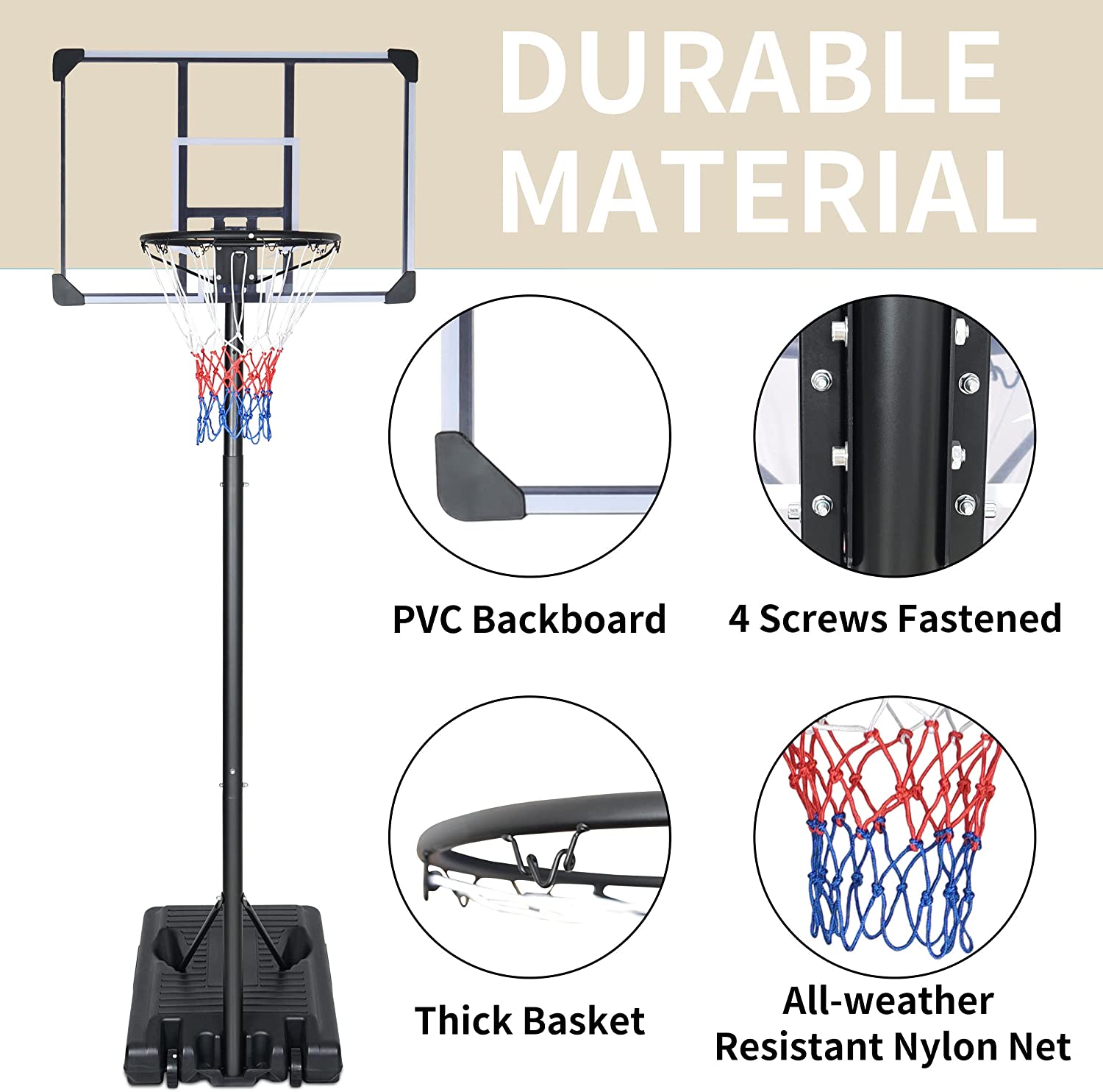 34 in. Adjustable Portable Basketball Hoop