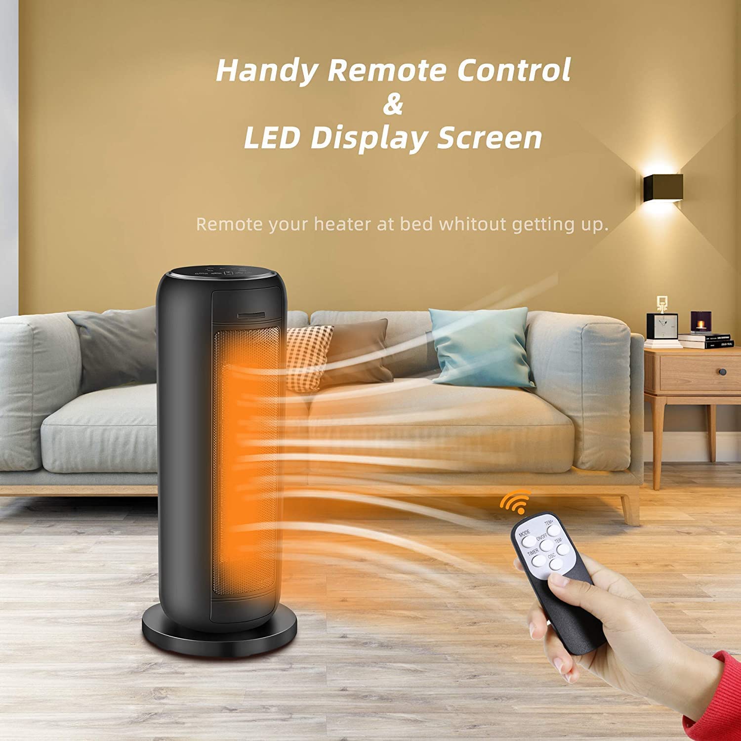 Space Heater 1500W 24in PTC Space Heater with Remote for Home