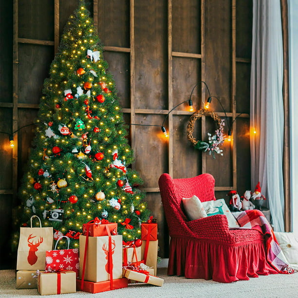 Pre-Lit Artificial Christmas Tree 6ft with 300 Clear Incandescent Mini Lights, Green