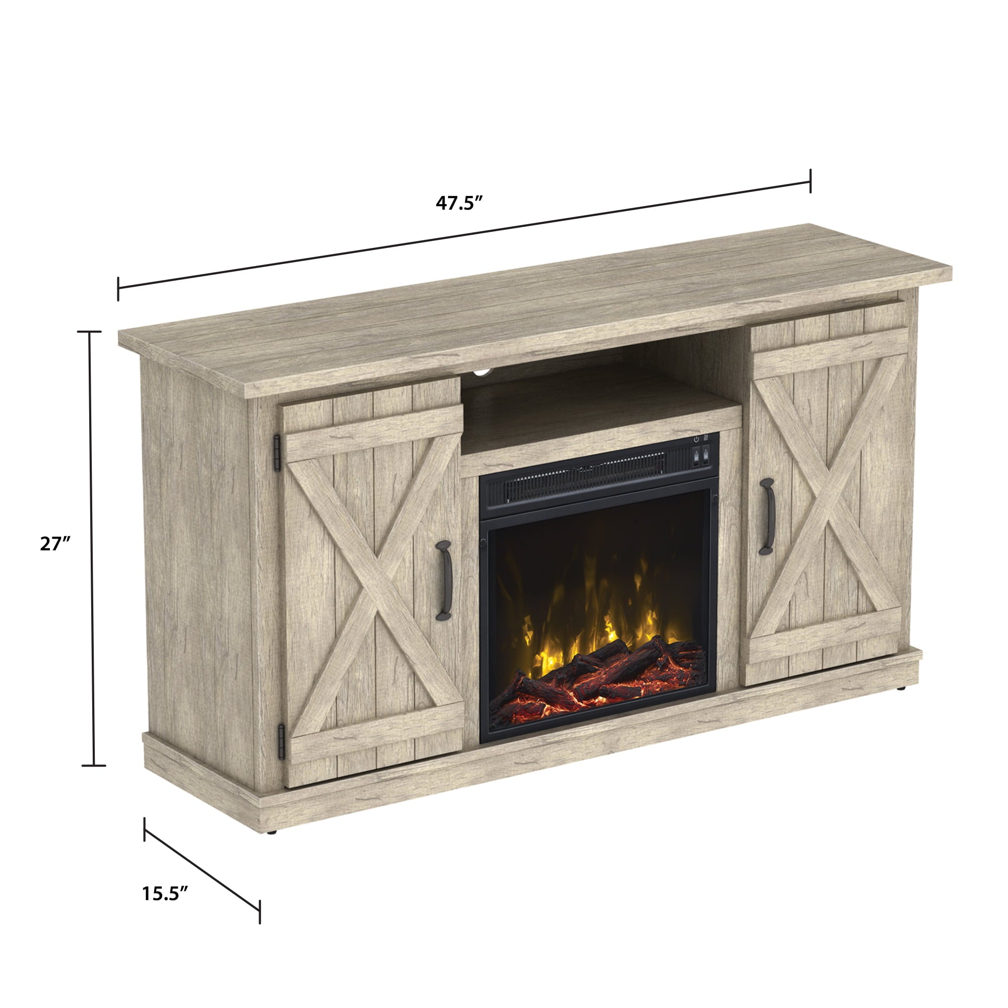 Barn Door TV Stand for TVs up to 55in with Classic Flame Electric Fireplace