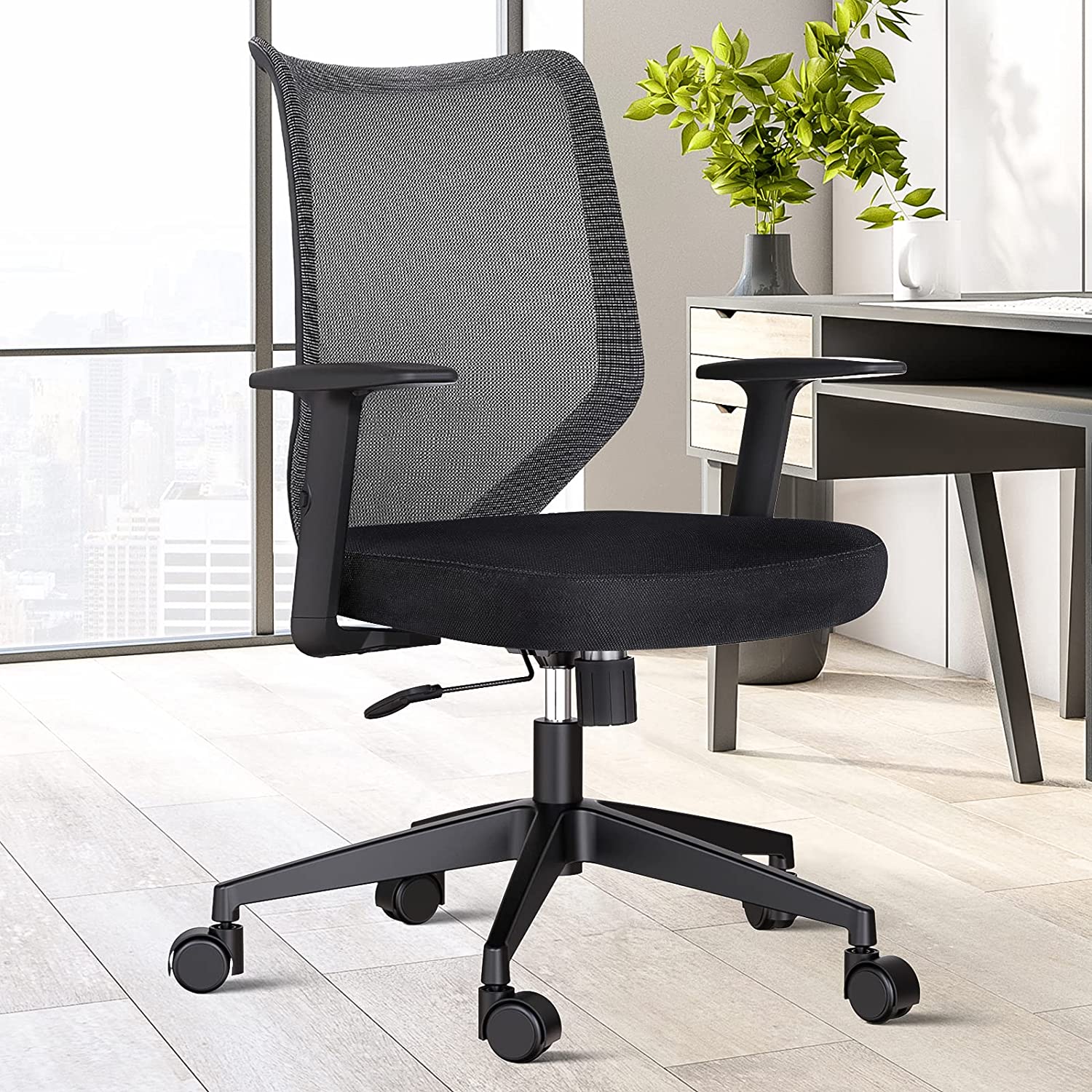 ALPILON Office Chair with Adjustable Arms Mid-Back Desk Chair Black