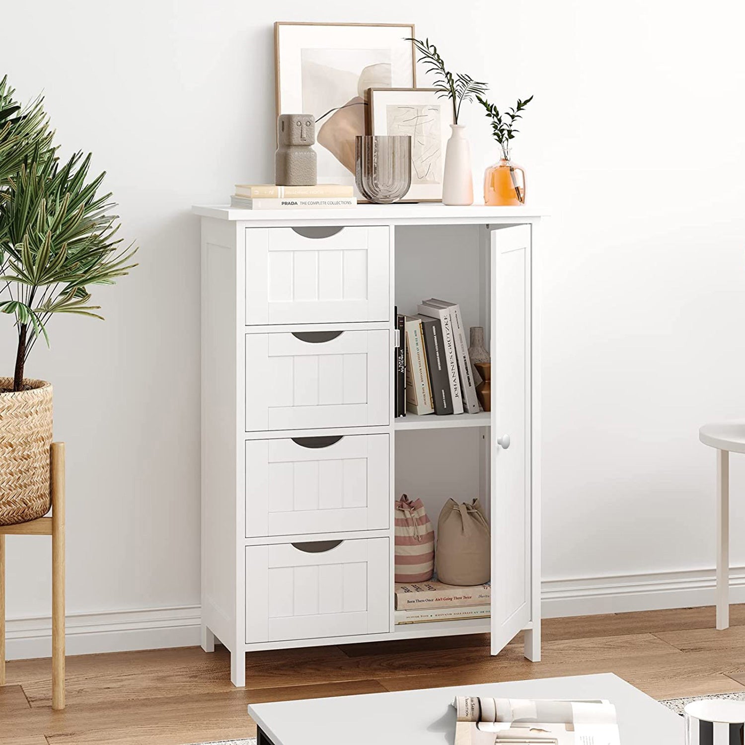 Storage Cabinet Wooden 4 Drawer Bathroom Entryway Cupboard, White