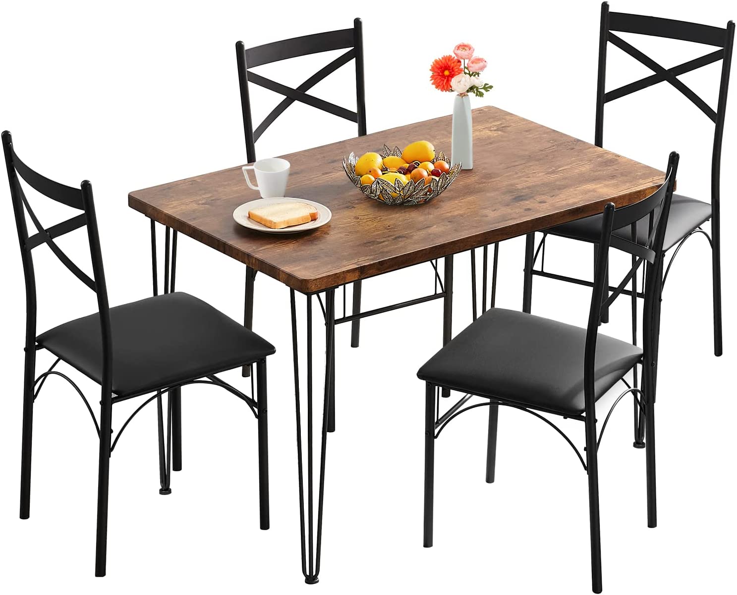 5 Piece Set for Home Kitchen Breakfast Nook, with 4 Chairs, Dining Table for 4, Black