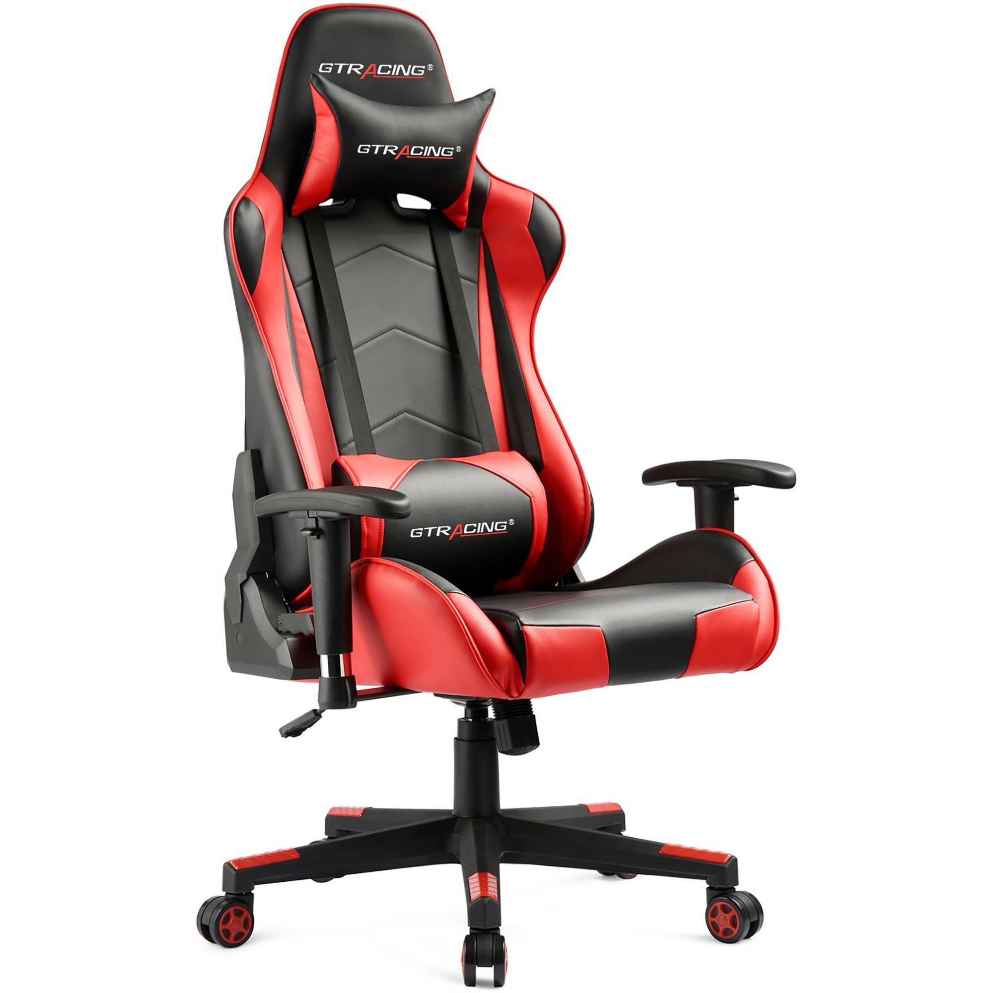 Gaming Chair Office Chair PU Leather with Adjustable Headrest and Lumbar Pillow, Red