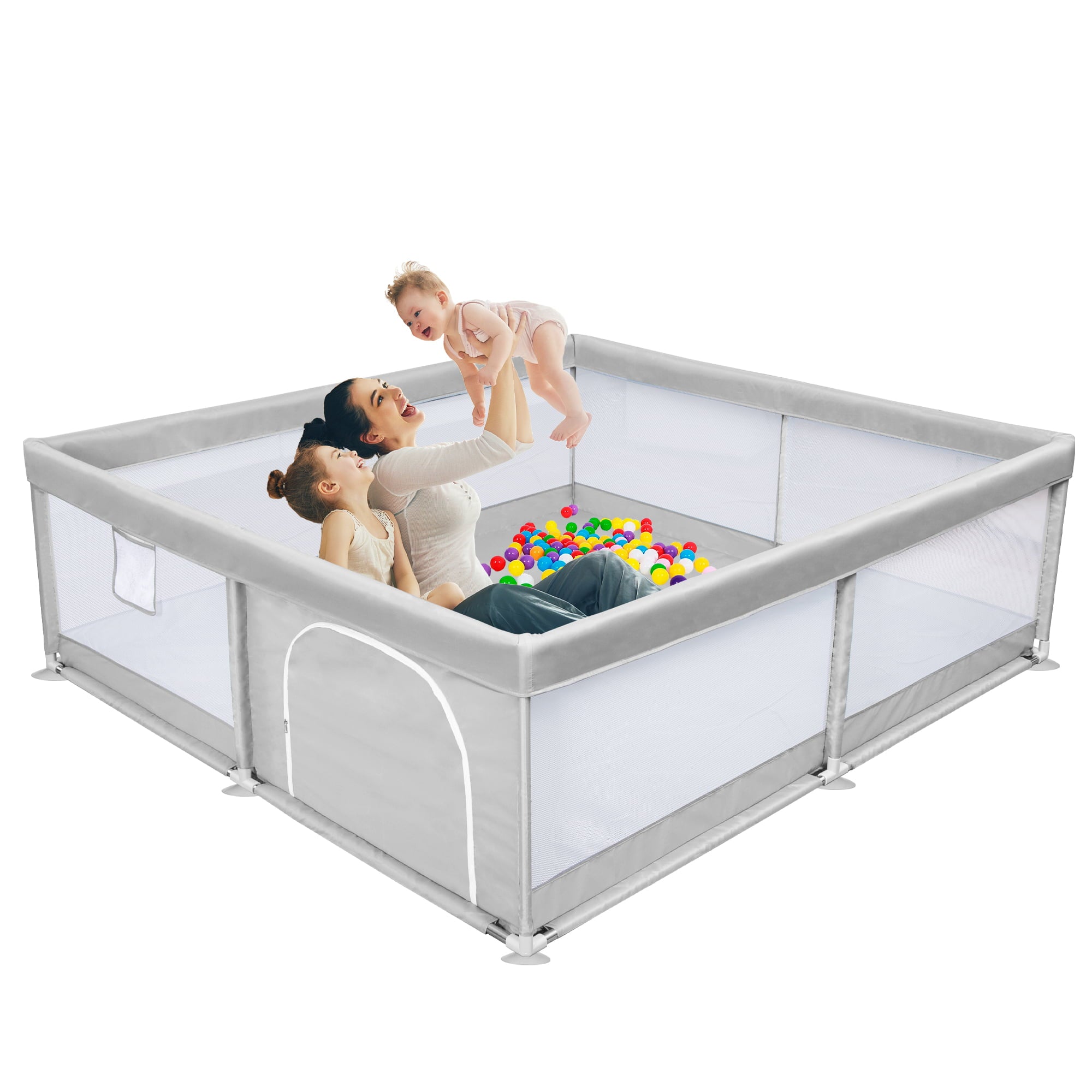 Baby Playpen,Extra Large Playard,Large Safety Play Center Yards,Kids Play Pen Activity with Super Soft Mesh,Sturdy Fence Play Area for Toddlers,47x47x27 inch(Gray)