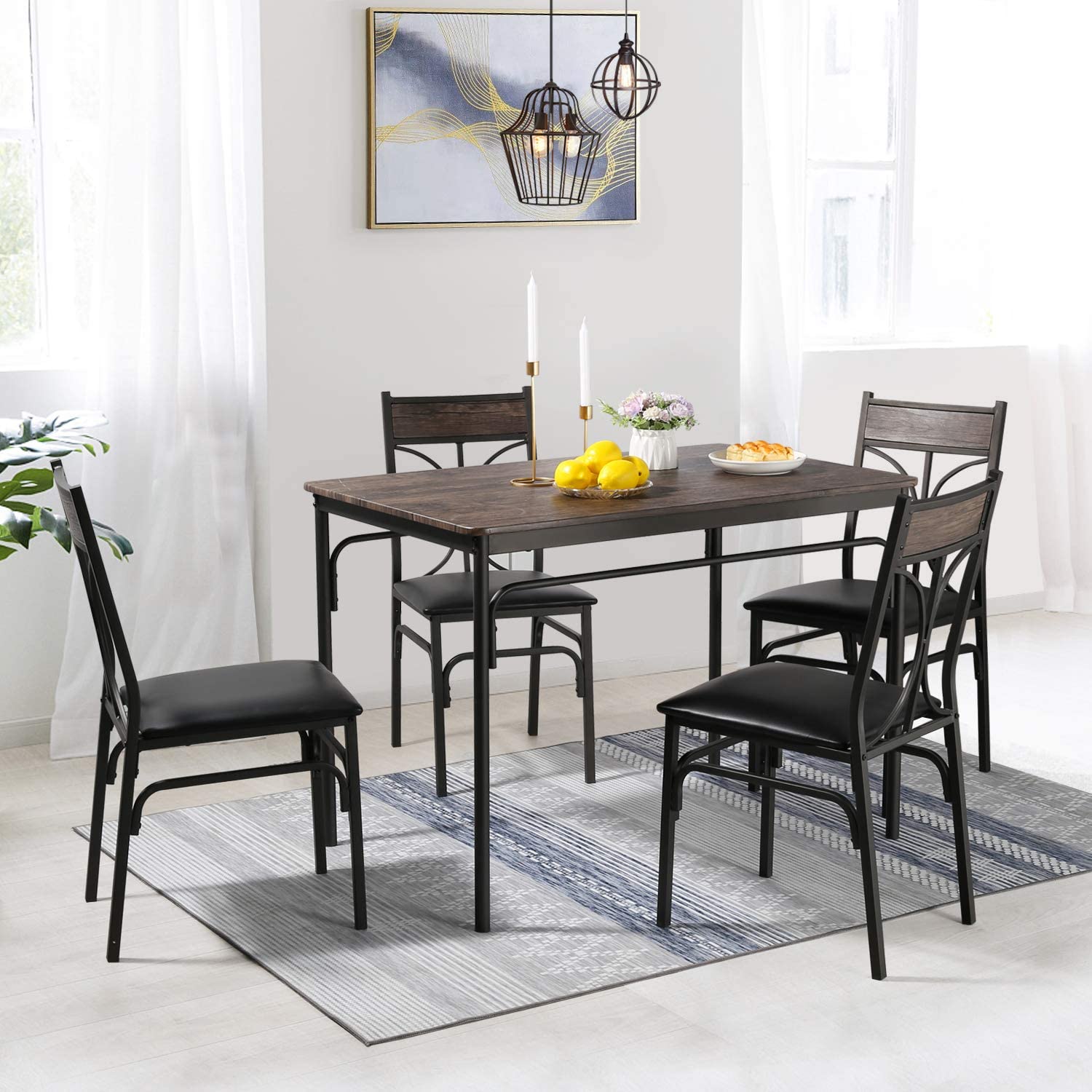 5 Piece Kitchen Room Chairs Set for Home, Dinette, Breakfast Nook, Farmhouse, Small Space, Dining Table for 4, Dark Brown