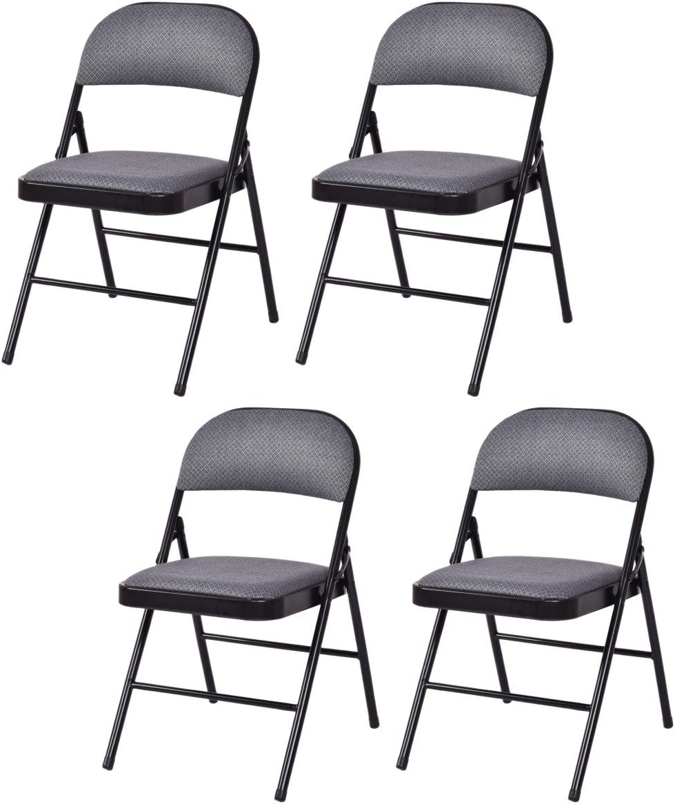 Set of 4 Folding Chairs Fabric Upholstered Padded Seat Metal Frame Home Office