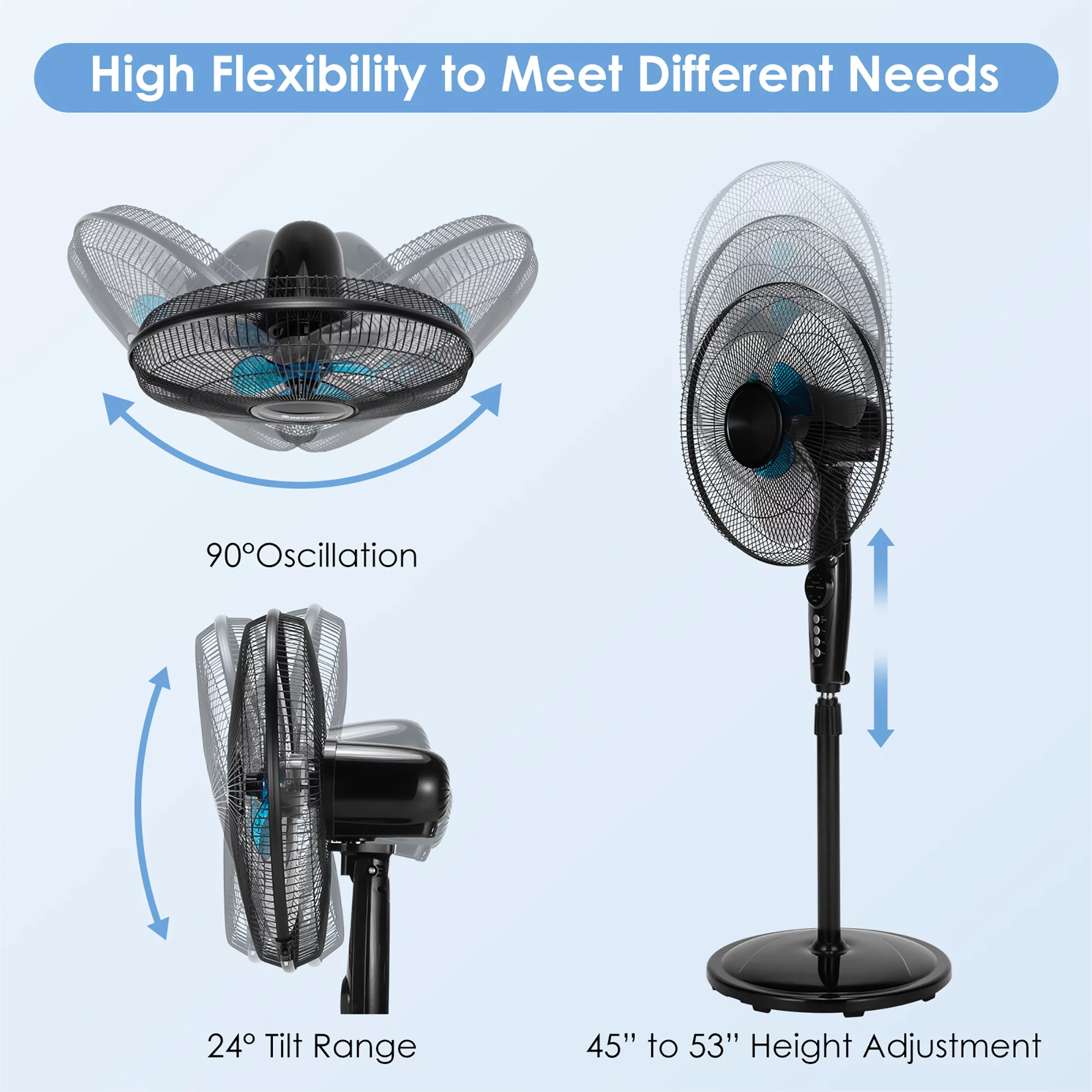 16in Adjustable Oscillating Pedestal Fan Dual Blades w/Remote Control