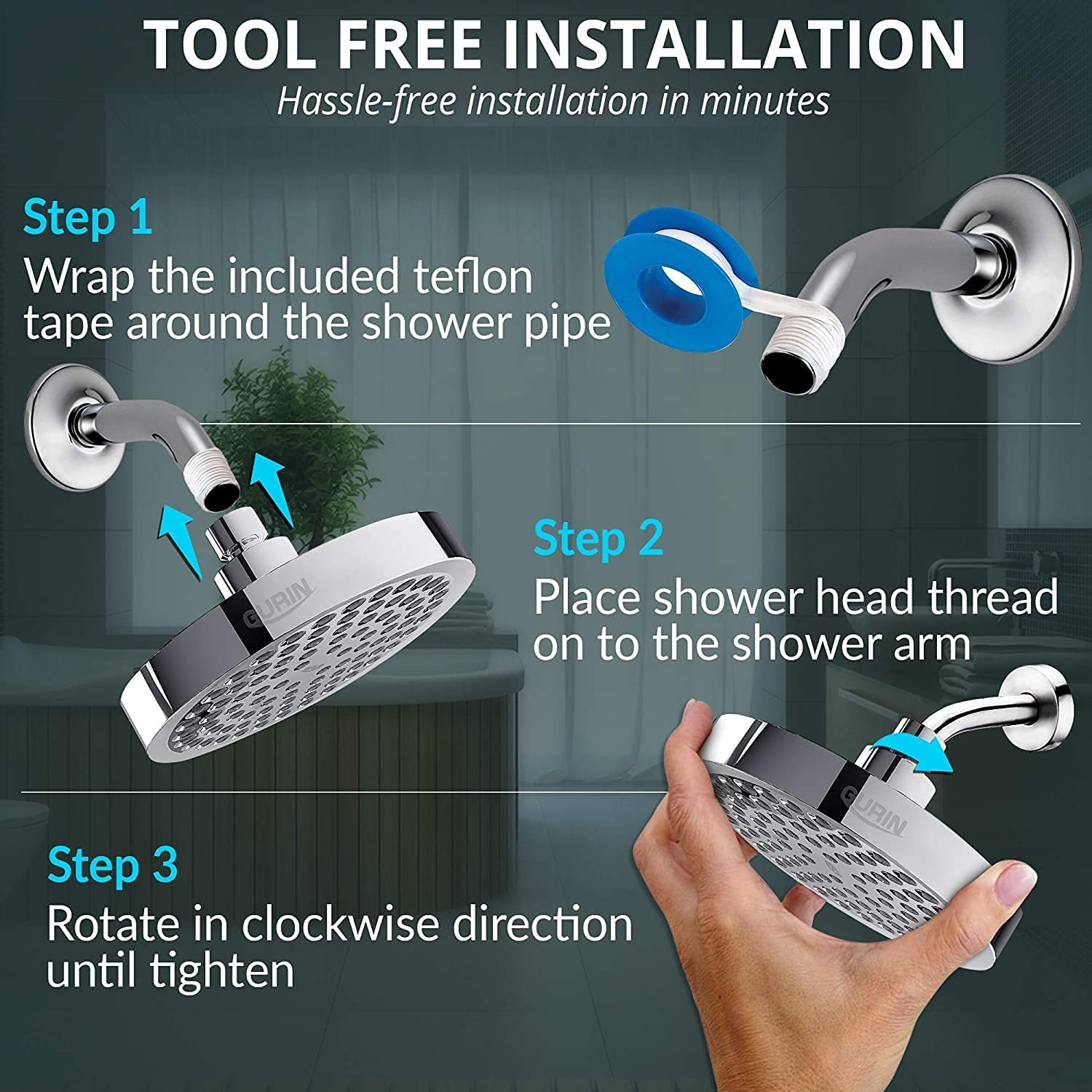 8in High Pressure Rainfall Shower Head