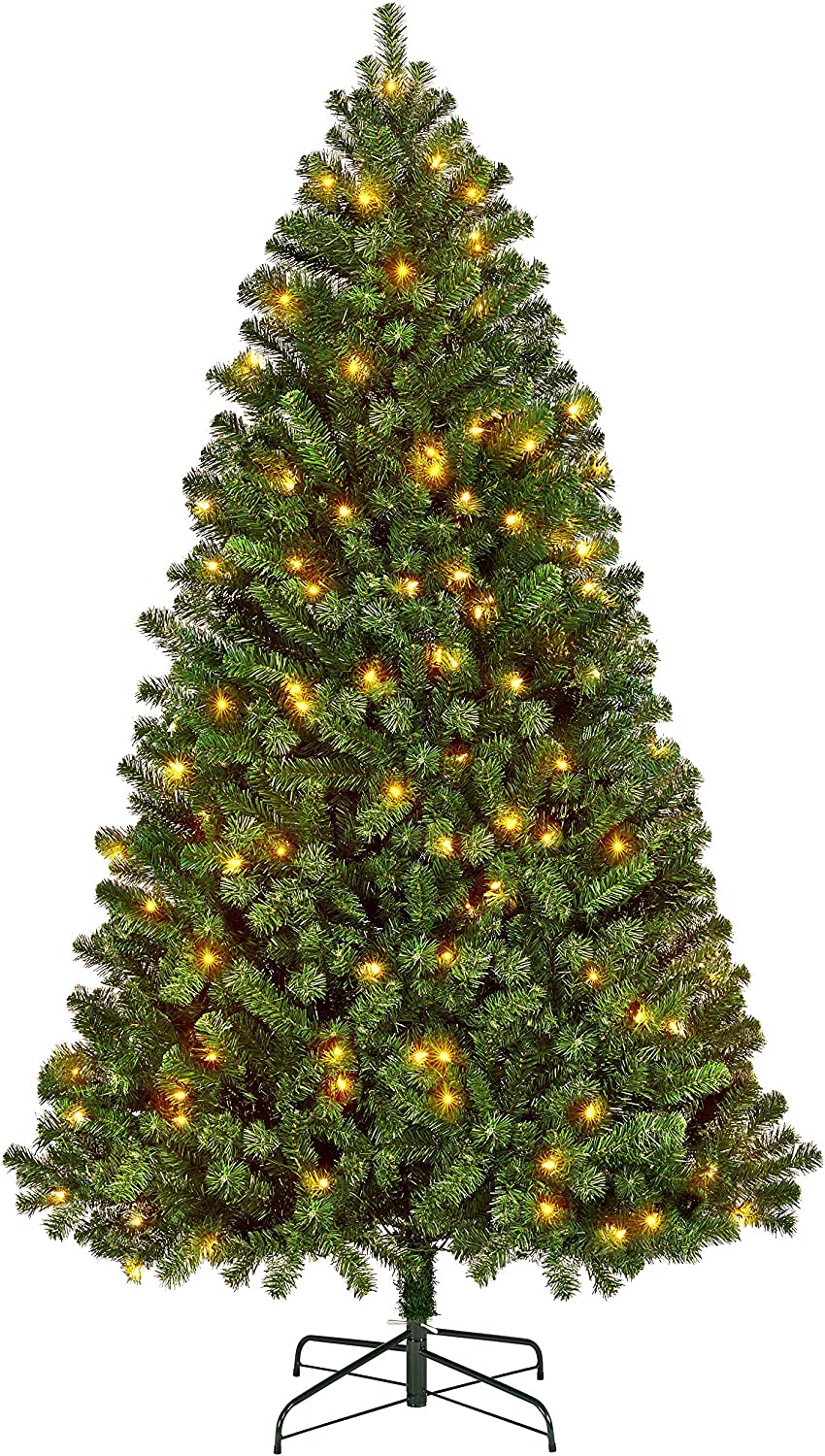 6ft Pre lit Spruce Artificial Hinged Christmas Pine Tree Prelighted Holiday Xmas Tree for Home Party Decoration with 300 Warm White Lights and 818 Branch Tips, Green